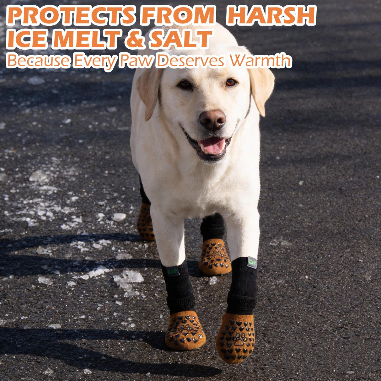 EXPAWLORER Anti Slip Dog Socks to Prevent Licking Paws, Winter Snow Dog Boots & Paw Protectors Booties for Hardwood Floors with Heart Grippers, Dog Shoes for Small Medium Large Senior Dogs Brown M