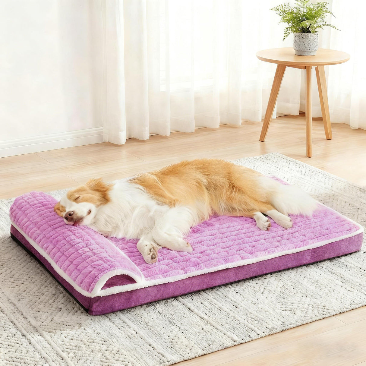 Jolifield Orthopedic Dog Bed Large Sized Dog with Pillow 36''X24'', Waterproof Soft Comfortable Egg Crate Foam Pet Crate Beds Mat with Removable Washable Cover and Non-Slip Bottom, Lilac