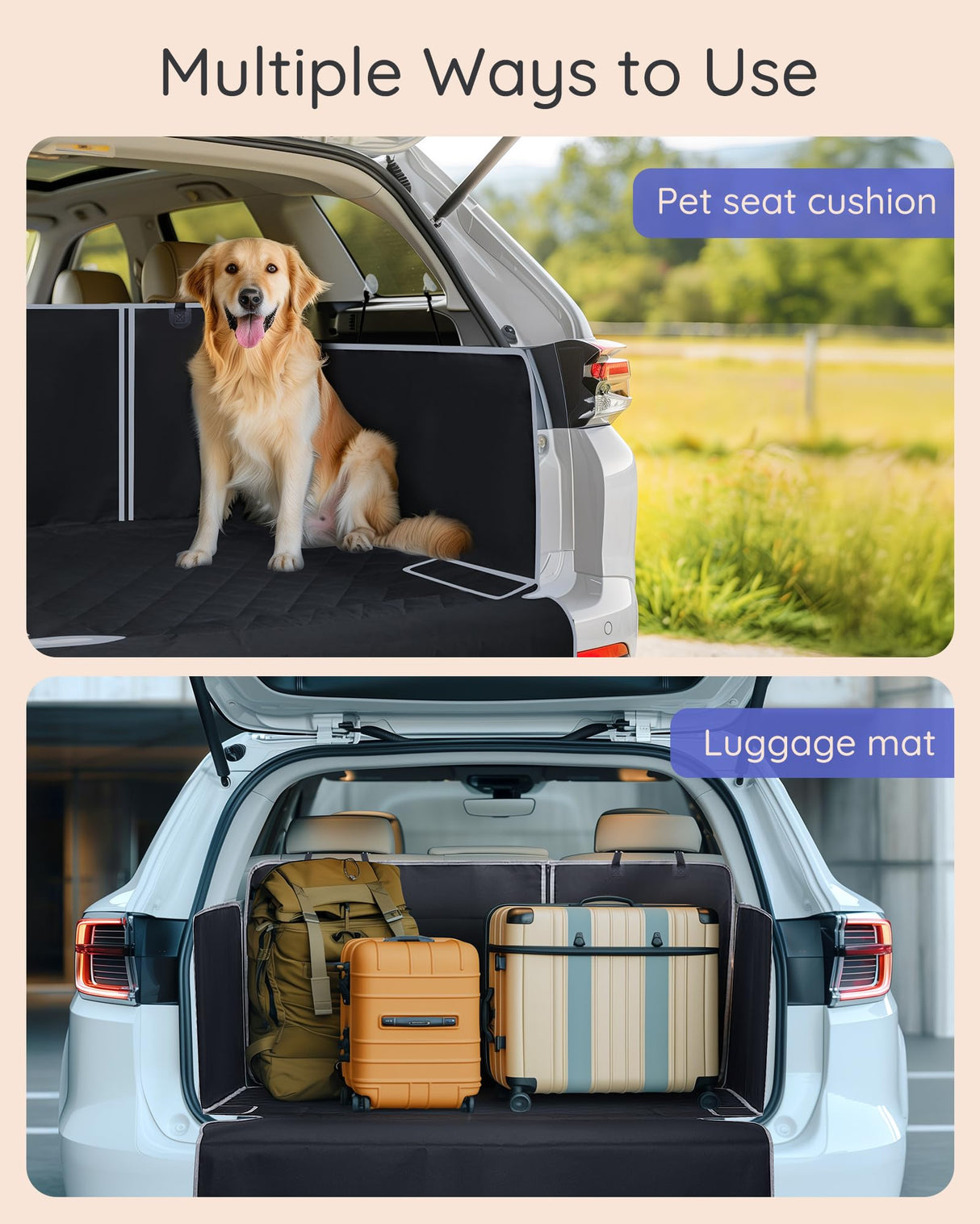 NOBLE DUCK SUV Cargo Liner Waterproof Scratch-Resistant for Dogs Pet Trunk Mat with Non-Slip Bumper Flap Protector Heavy-Duty Cover for Sedans SUV