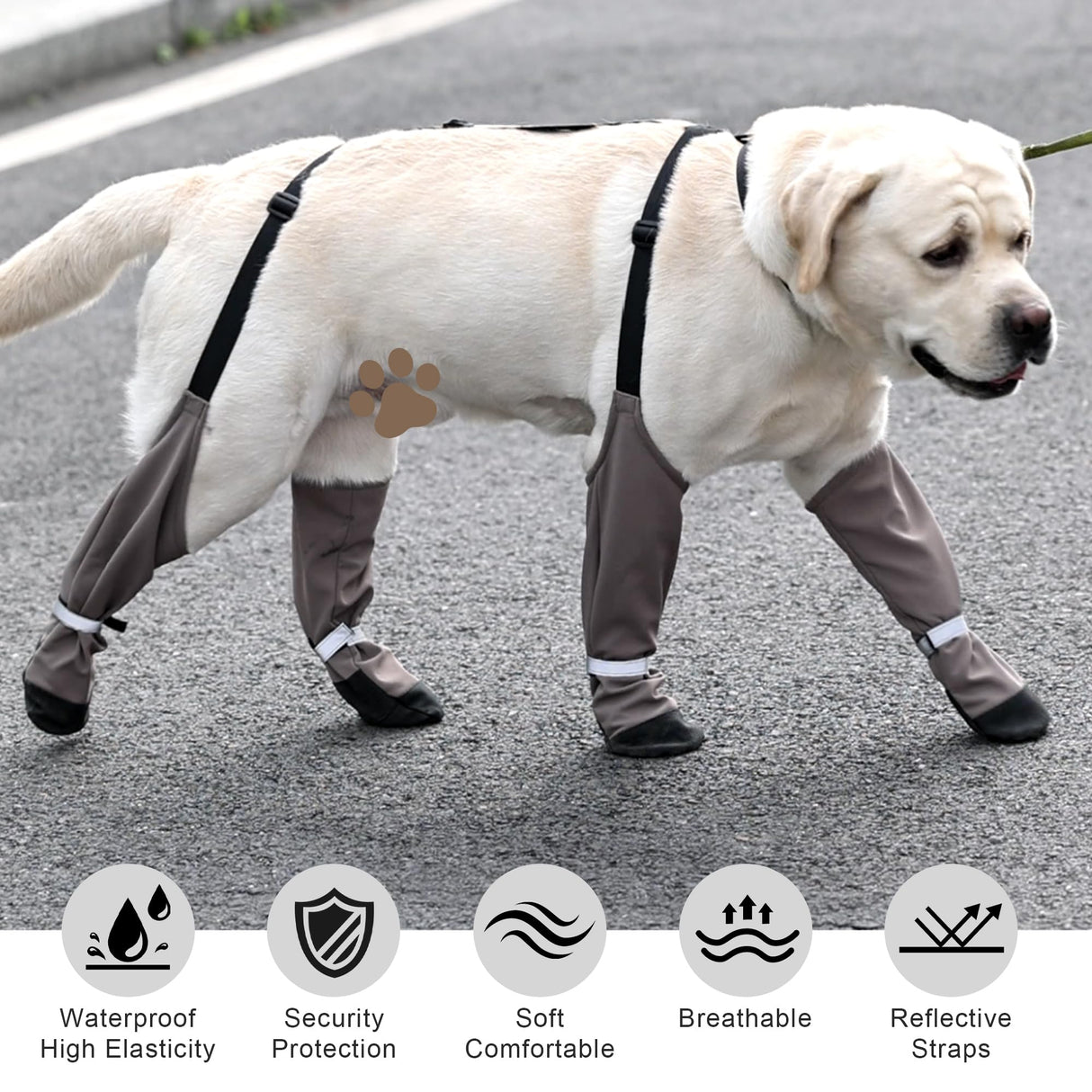 Snugrance Dog Suspender Boots for Small/Medium/Large Dogs, Tall Waterproof Paw Protectors, Anti-Slip & Fall Rain Booties Snow Shoes Leggings, Adjustable Strap Pet Boots for Outdoor Walking Hiking (L)