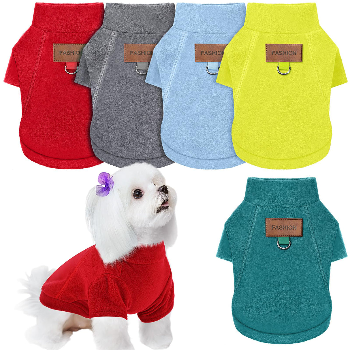 Sunnymove 5 Pcs Fleece Dogs Sweaters for Small Medium Large Puppy Cat Pet Winter Soft Warm Pullover Jumper Turtleneck Sweatshirt Clothes Apparel Outfit (M)