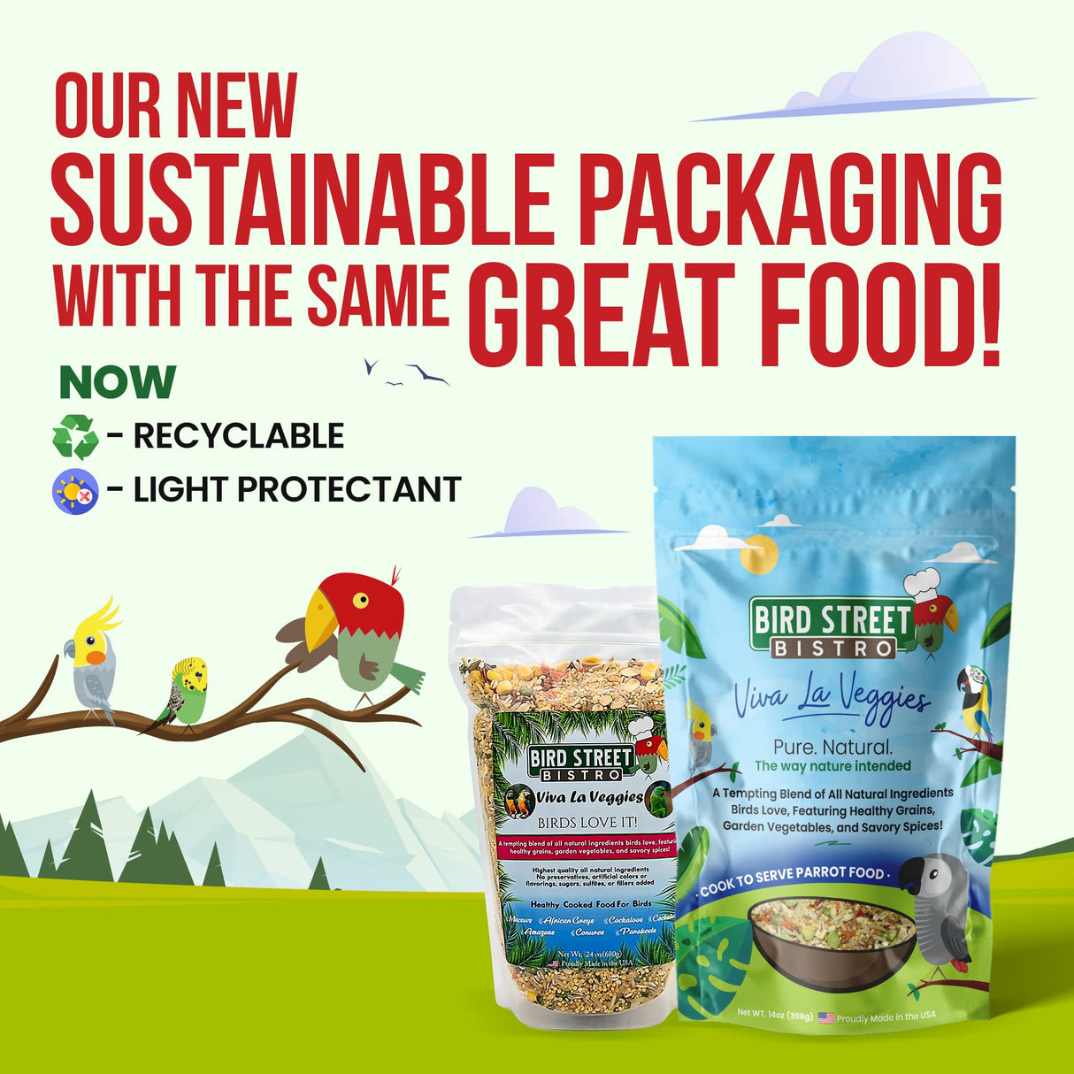 Bird Street Bistro Parrot Food - Parakeet & Cockatiel Food - Cooks in 3-15 min with Natural Wholesome Grains, Legumes, Non-GMO Fruits, Vegetables & Health Spices