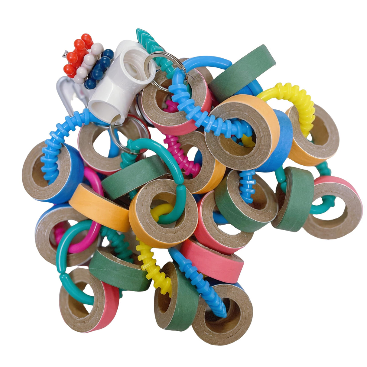 ToughRight Fatty Bagel Cascade 24Pcs Bird Toys for Parrots Durable Cardboard Chewing Shredding Foraging 1.75“ for Medium & Large Parrot Amazons Mini Macaws African Greys Cockatoos Eclectus Senegal