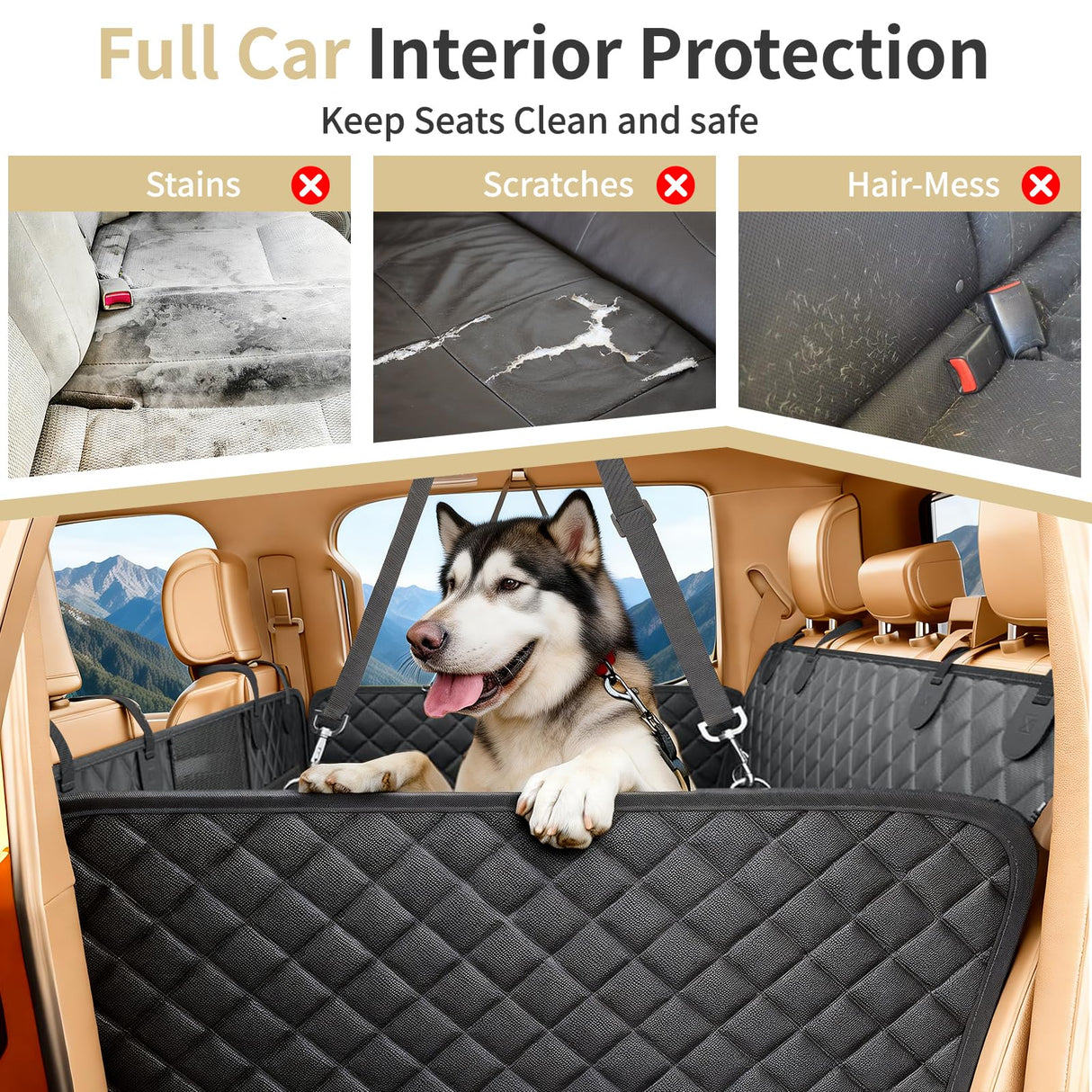 LEIMO KPARTS Dog Car Seat Cover for Back Seat,400lb Waterproof Dog Car Seat Cover Hard Bottom-Detachable,600D Heavy Duty Scratch Proof Nonslip Soft,Dog Hammock for SUVs,Car