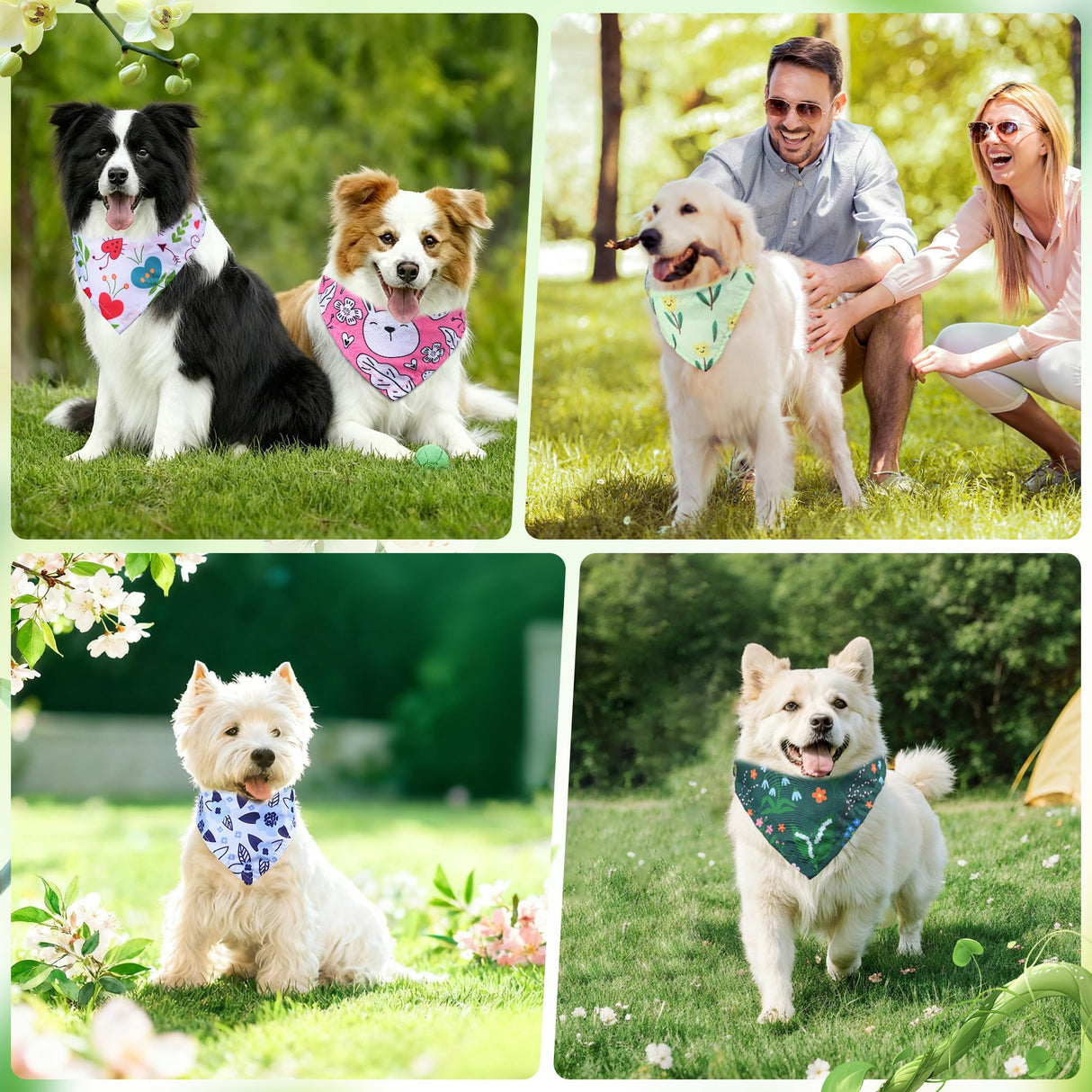 Cresue 200 Pcs Spring Dog Bandanas Bulk Floral Pet Scarves Fresh Adjustable Bibs for X-M-L Dogs Washable Seasonal Puppy Kerchief for Groomers Shelters