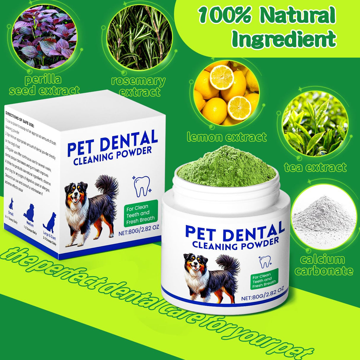 Dog Dental Powder, Dog Teeth Cleaning Powder, Targets Tartar & Reduces Plaque & Bad Breath - Teeth Cleaning Made Easy Eliminate - Meat-Flavored Formulated