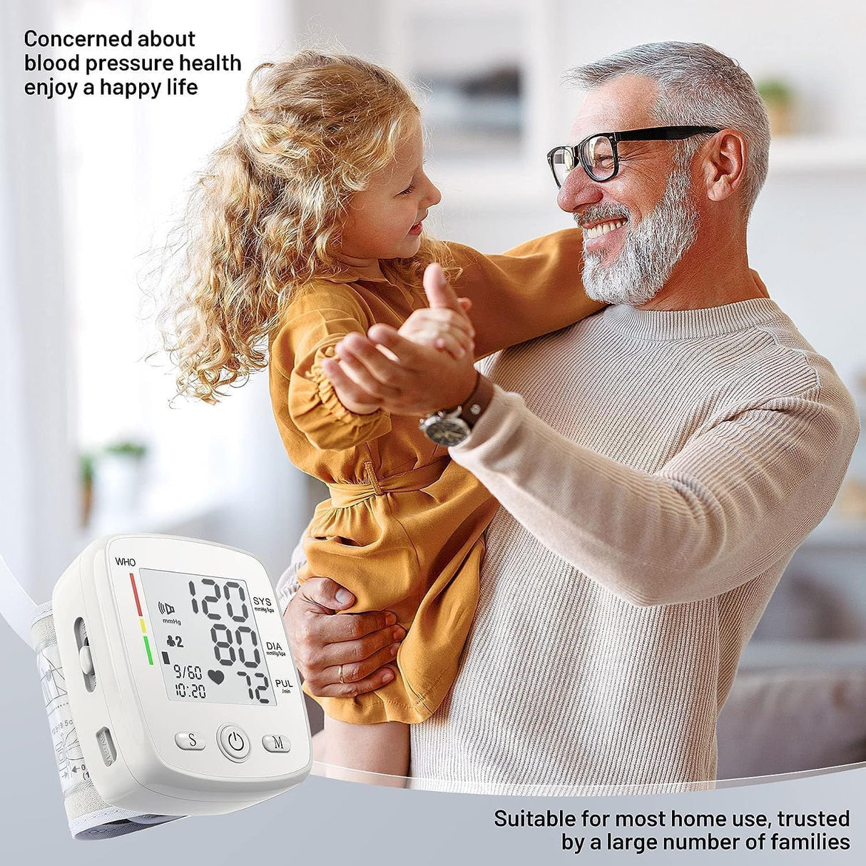 Blood Pressure Monitor Digital Wrist BP Machine Automatic BP Cuff (5.3 to 7.7 in) with 2 Users 180 Memory Voice Large LCD Display Adjustable Cuff USB Charging Carrying Case,White