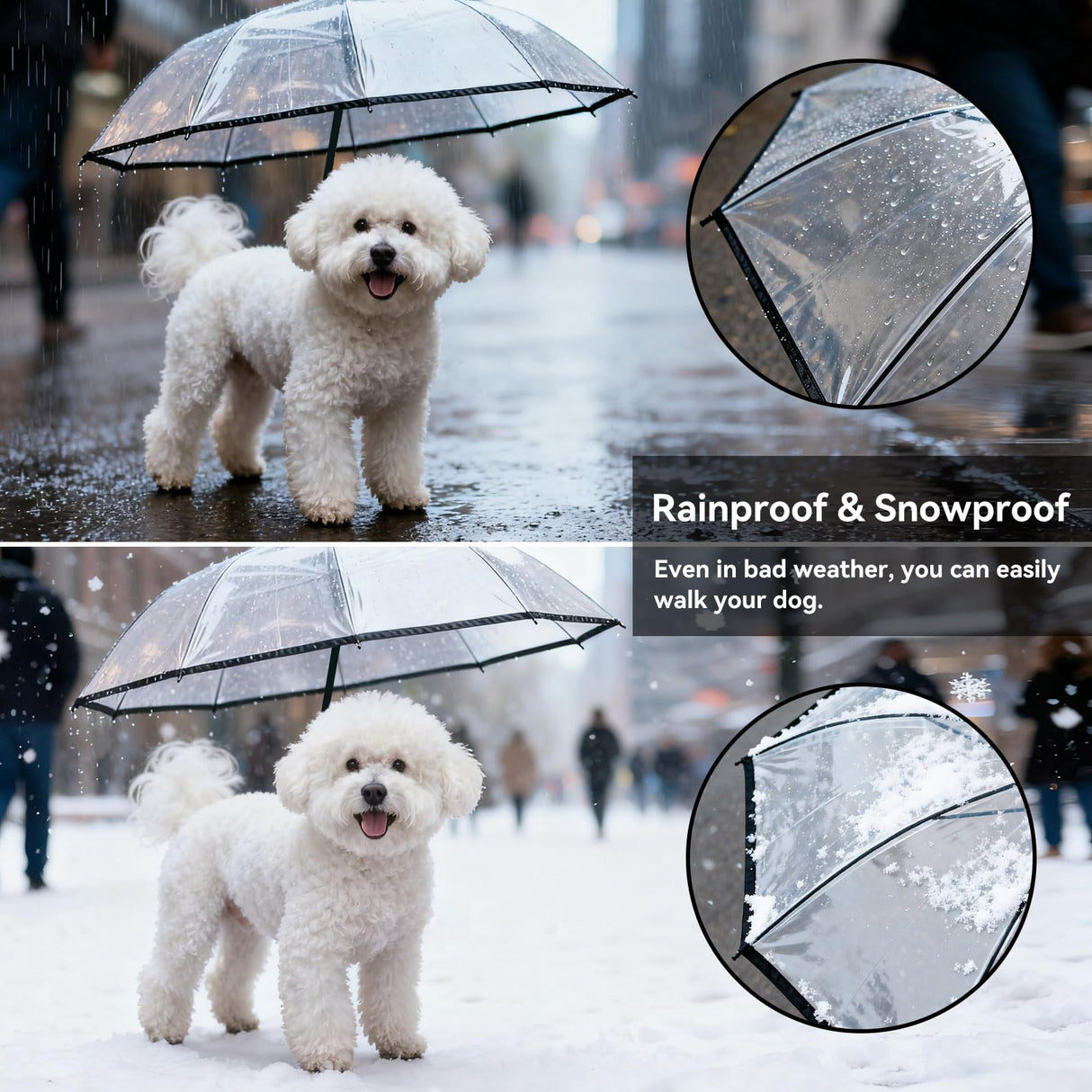 Namsan Pet Umbrella for Small Dogs, Clear Dog Walking Umbrella with Adjustable Leash, Self-Assembly Puppy Rain Snow Umbrella, Waterproof