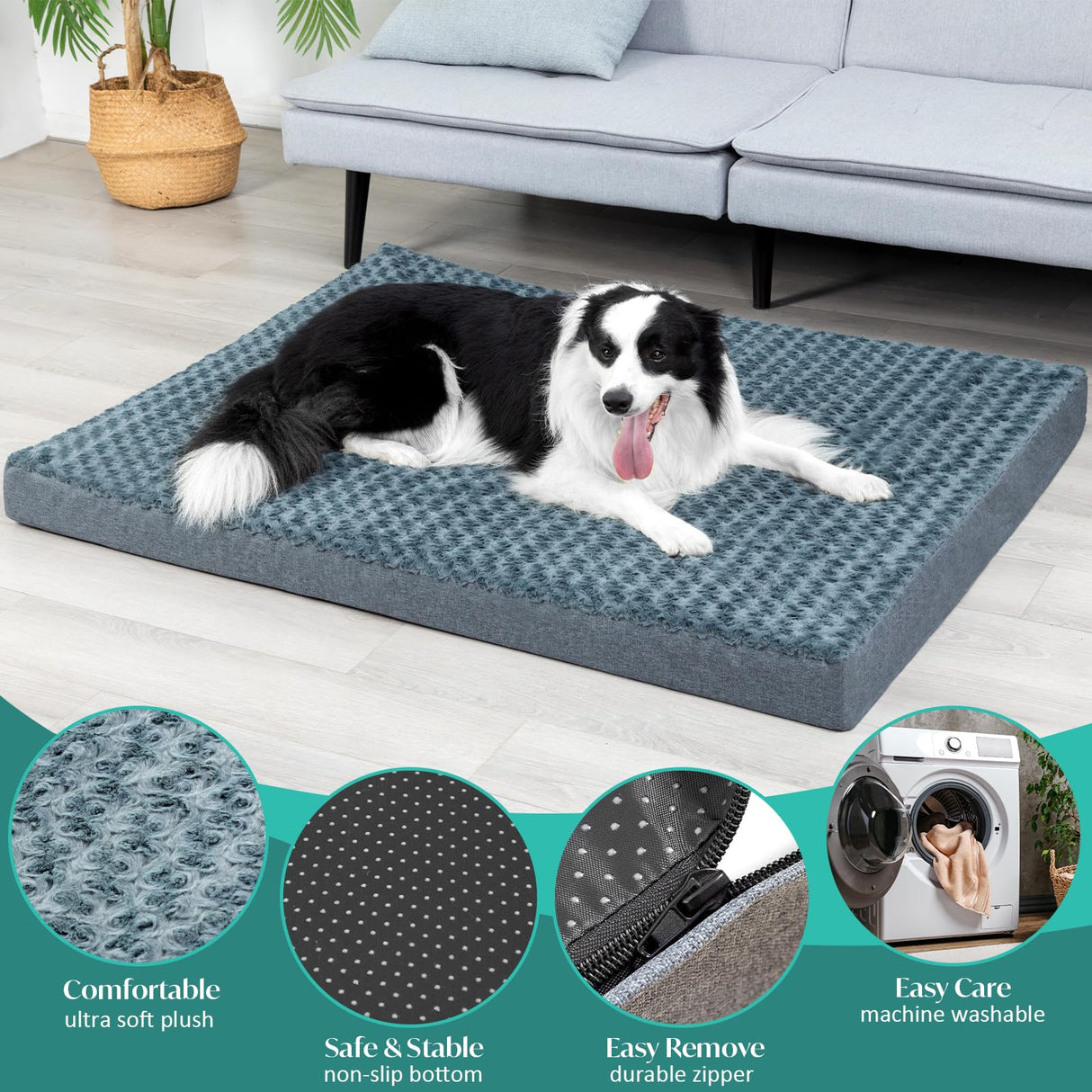 KHONSU PET Dog Bed Mat Plush 3in Orthopedic Pad for Large Dogs up to 65 lbs Large Waterproof Removable Cover Machine Washable for Large Dogs