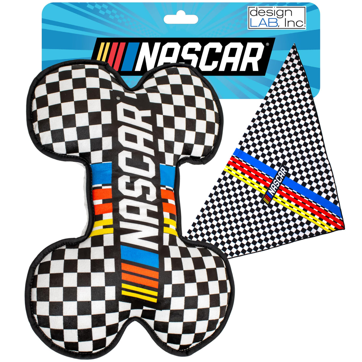 design LAB, Inc. NASCAR Official Merchandise | NASCAR Toy Bone Plush & Bandana, Medium | Soft Squeaky Pet Toy for Dogs Gift Set