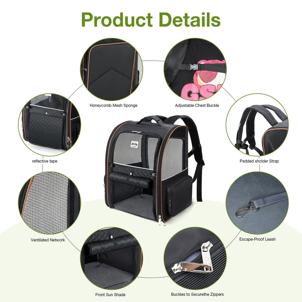 Lekebobor Large Cat Backpack Carrier Expandable Pet Carrier Backpack for Small Dogs Medium Cats Fit Up to 18 Lbs, Dog Backpack Carrier, Foldable Puppy Backpack Carrier for Travel, Black