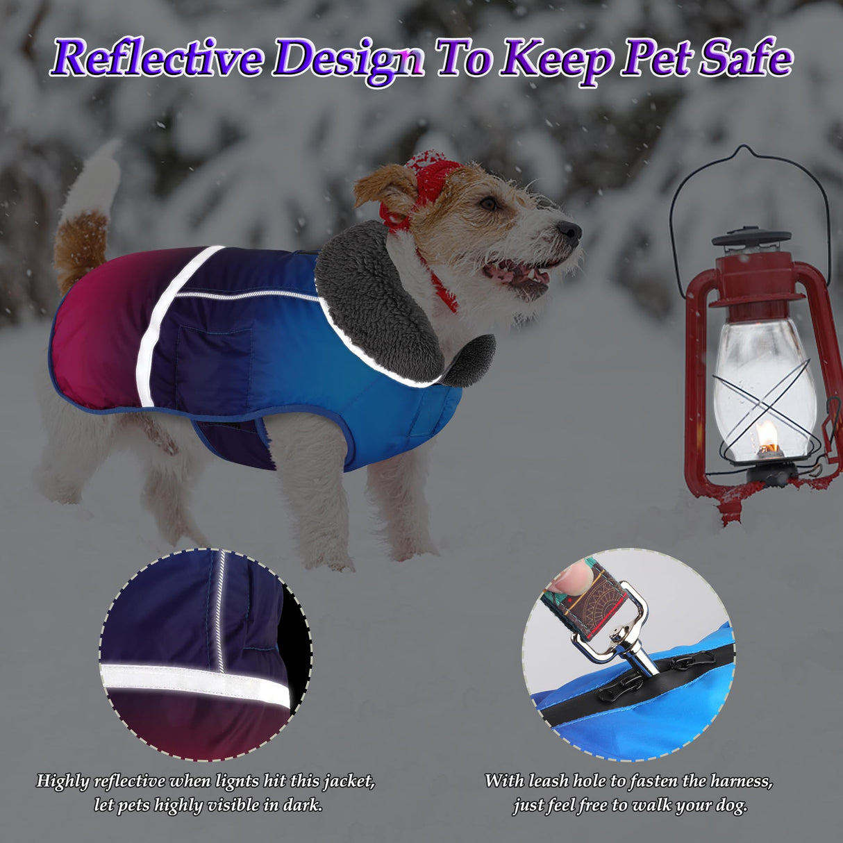 Dogcheer Warm Dog Coat, Waterproof Dog Winter Jacket Christmas Puppy Cold Weather Coats with Buckle, Reflective Adjustable Pet Snow Jacket for Small Medium Large Dogs - Gradient Blue-red, 3XL