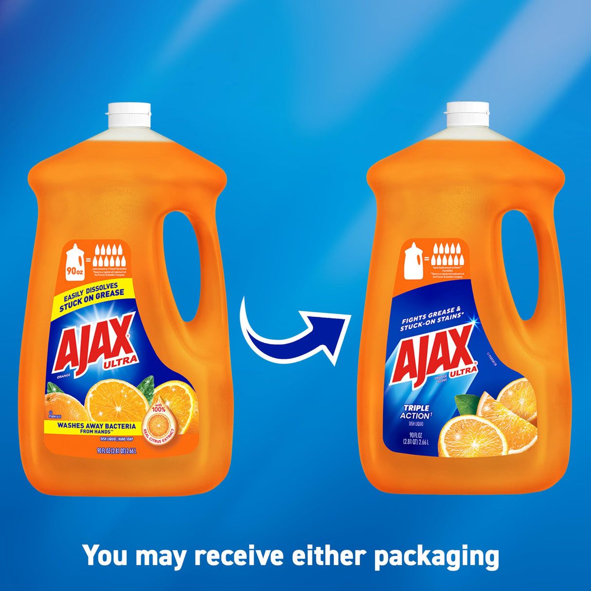 Ajax Ultra Dishwashing Liquid Dish Soap Refill, Orange Scent, Triple Action, 90 fluid ounce