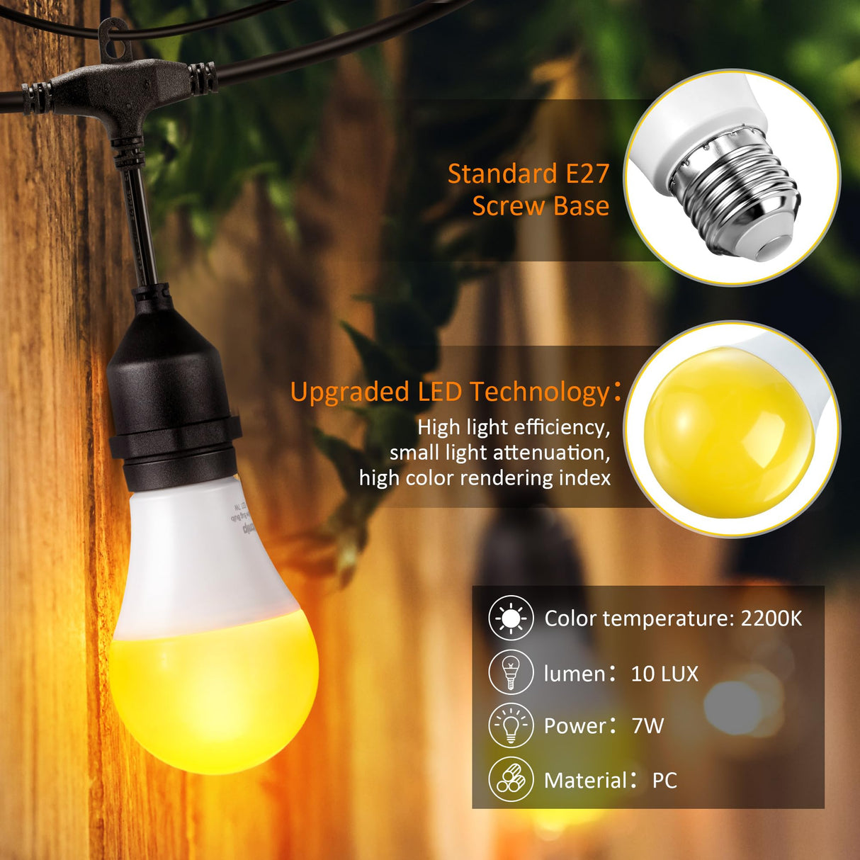 Qualirey Mosquito Repellent LED String Light for Outdoor, 25FT 7W Waterproof Mosquito Killer Light Bulbs Outdoor Bug Zapper for Patio Backyard Deck, Compatible with Tiki Bitefighter