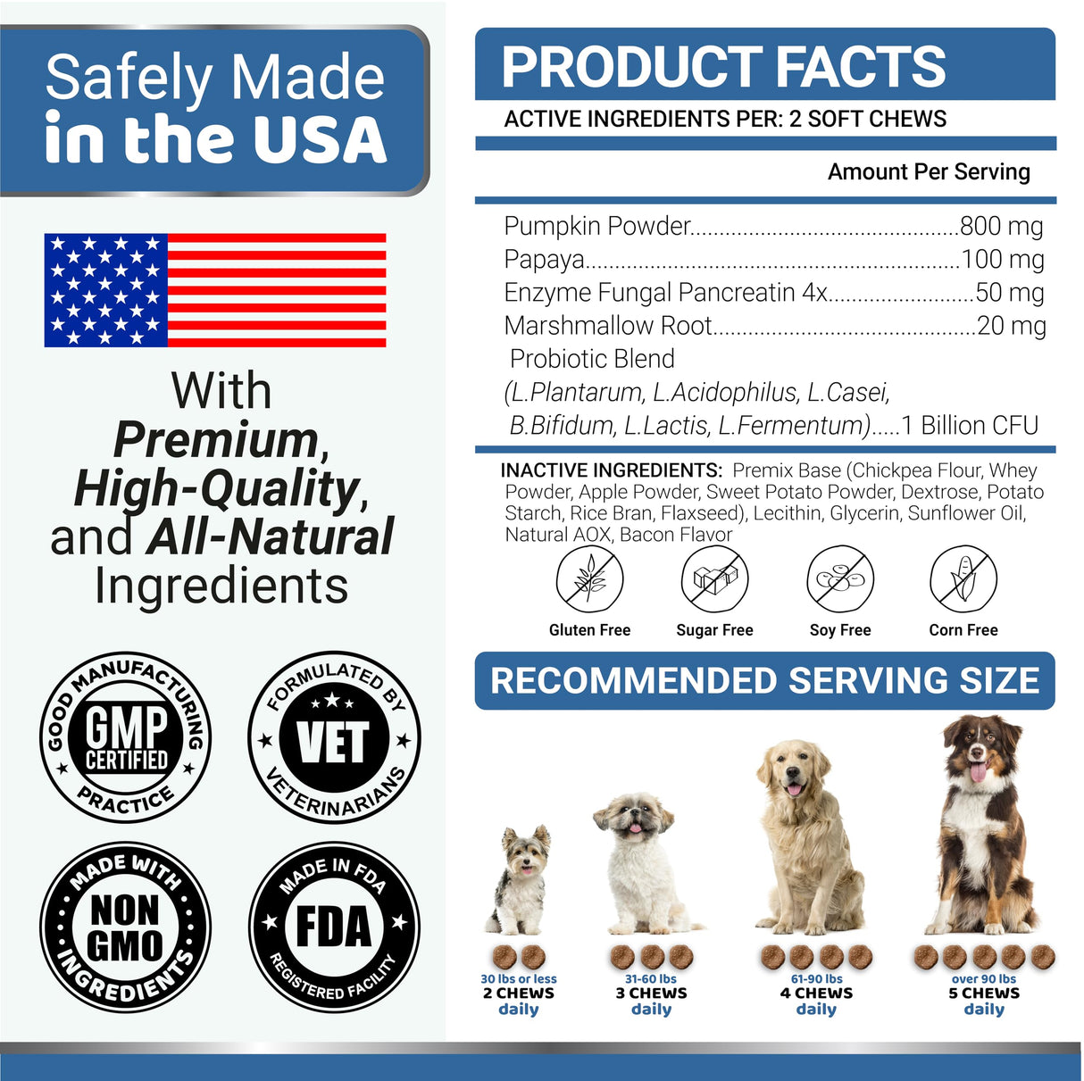 Probiotics for Dogs and Digestive Enzymes - 170 Dog Probiotics Chews - Dog Probiotic - Anti Diarrhea, Upset Stomach & Gas Relief, Canine Prebiotic - Pet Fiber Supplement - Bacon Flavor