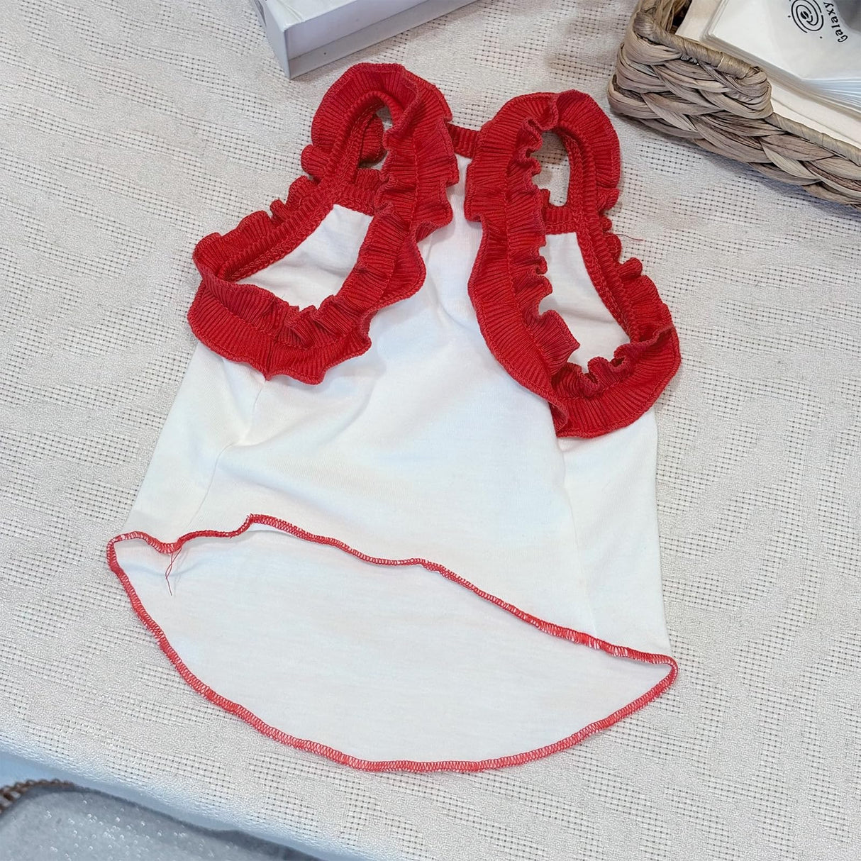 Cute Strawberry Dog Tank Top, Ruffled Edge Pet Clothes for Small Dogs Cats, Adorable Puppy Apparel with Cherry Decoration (XX-Large)