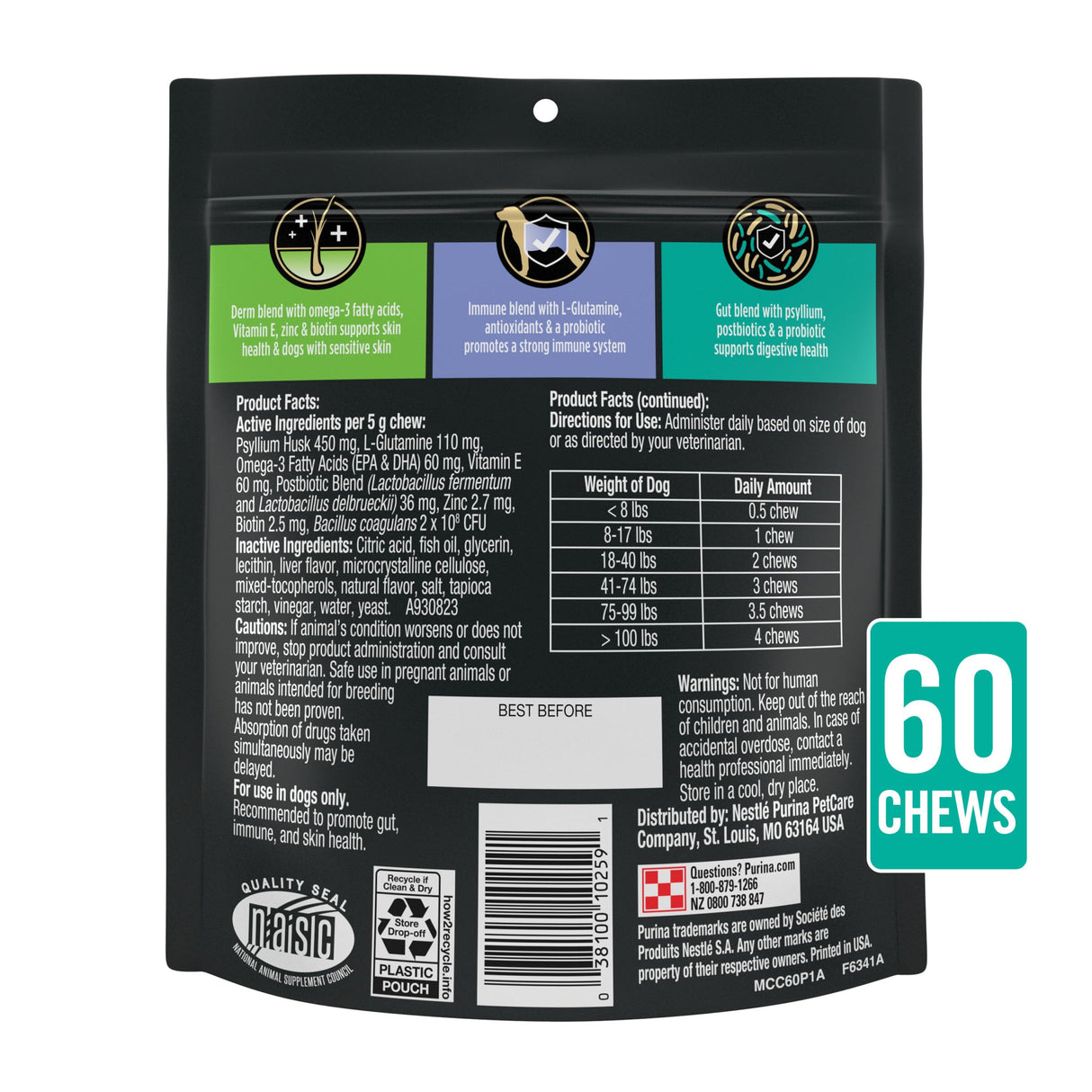 Purina Pro Plan Veterinary Supplements Multi Care Canine Chews for Dogs, with Omega 3, Supports Skin, Immune and Gut Health - 30ct Pouch