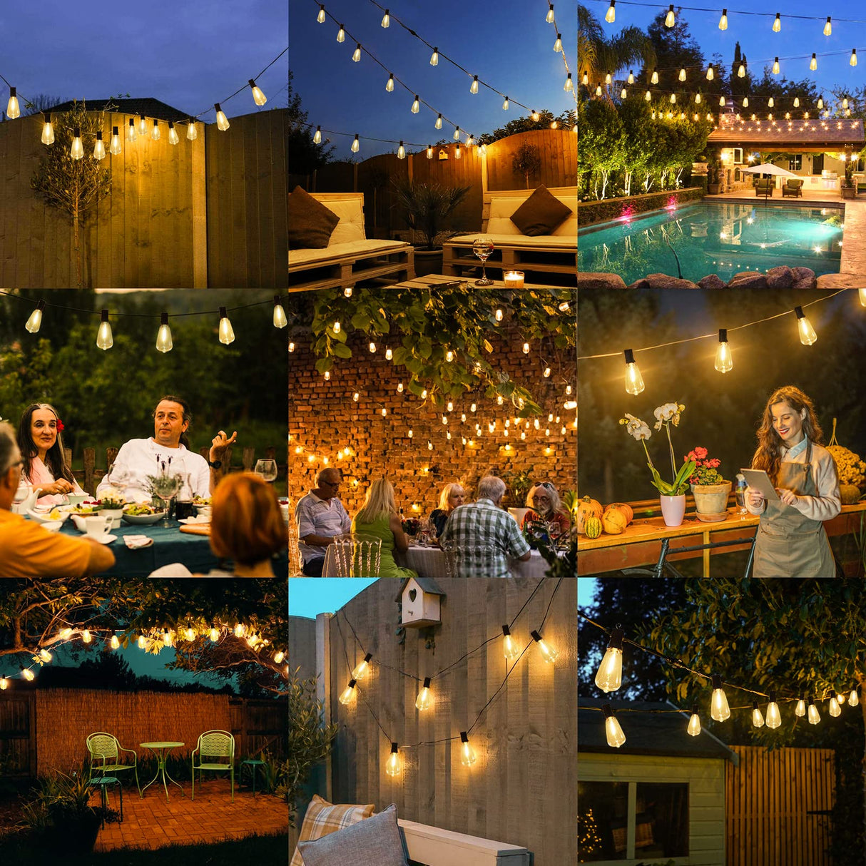 Brightever Outdoor String Lights 200FT Waterproof, Patio String Lights for Outside with 100+4 ST38 Shatterproof LED Filament Bulbs, Dimmable Hanging Lights for Christmas, Party, Cafe (2-Pack 100FT)