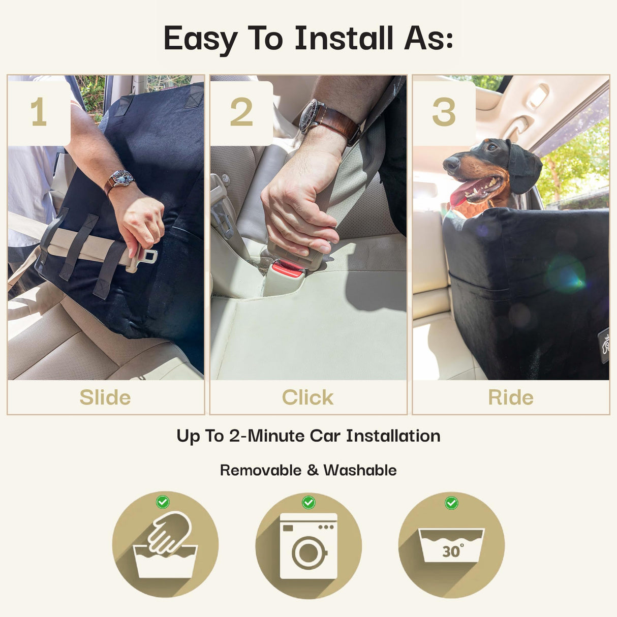 Dog Car Seat for Small Dogs, Dachshund Car Seat Booster Bed for Small Breeds β Non-Slip Base, Adjustable Straps, Washable Cover (Small Size Black)