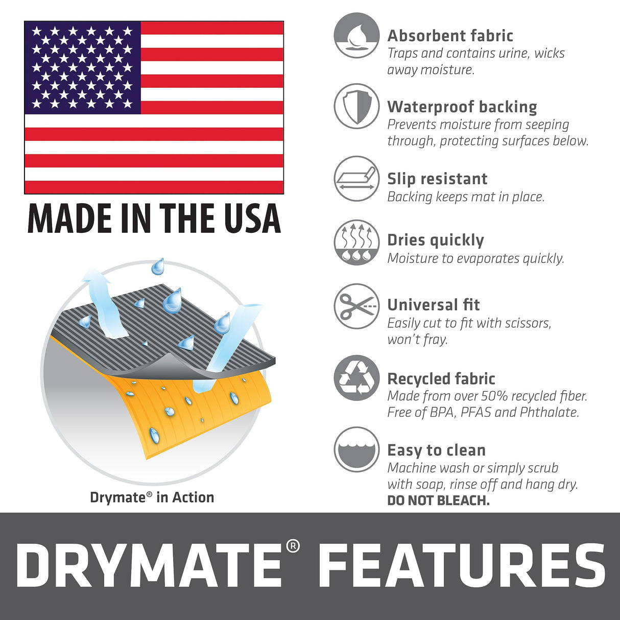 Drymate Premium Dog Crate Mat Liner, Absorbent, Waterproof, Non-Slip, Washable Puppy Pee Pad for Kennel Training - Use Under Pet Cage to Protect Floors, Cut to Fit Design (USA Made) (Dgrey)(30”x45”)