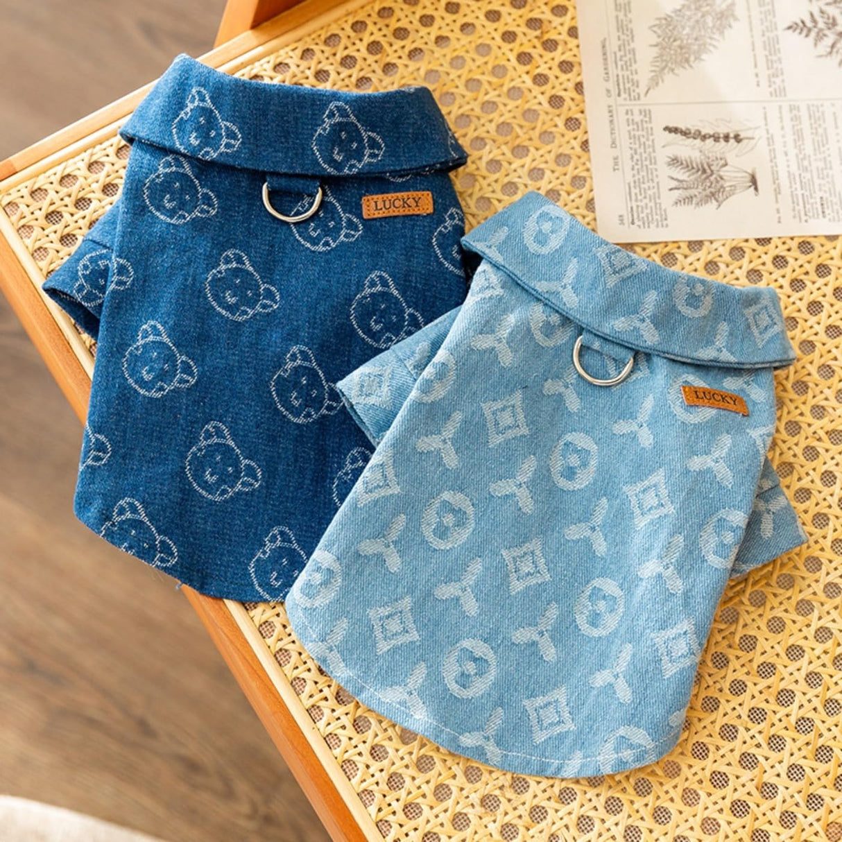 Dog Clothes for Small Dogs - Denim Shirt With Leash Ring, Puppy Sweatshirt, Cat Shirts, Pet Outfits - Light Blue M
