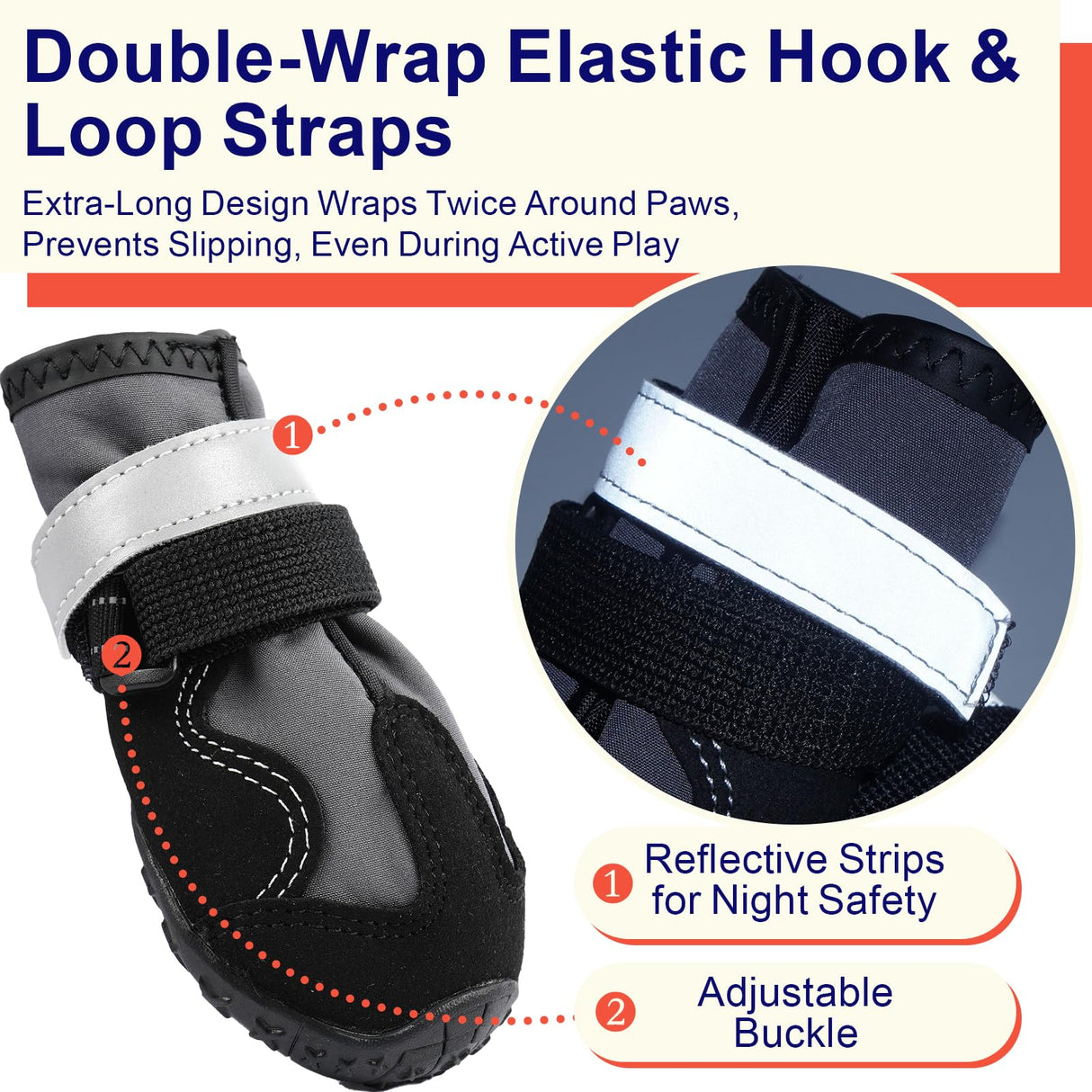 SeranPup 2 Pack Dog Boots for Medium to Large Dogs, Non-Slip Dog Shoes with Reflective Straps for Hot Pavement&Winter Snow, Breathable Water-Resistant Paw Protector with Anti-Skid Sole, Size5, Black