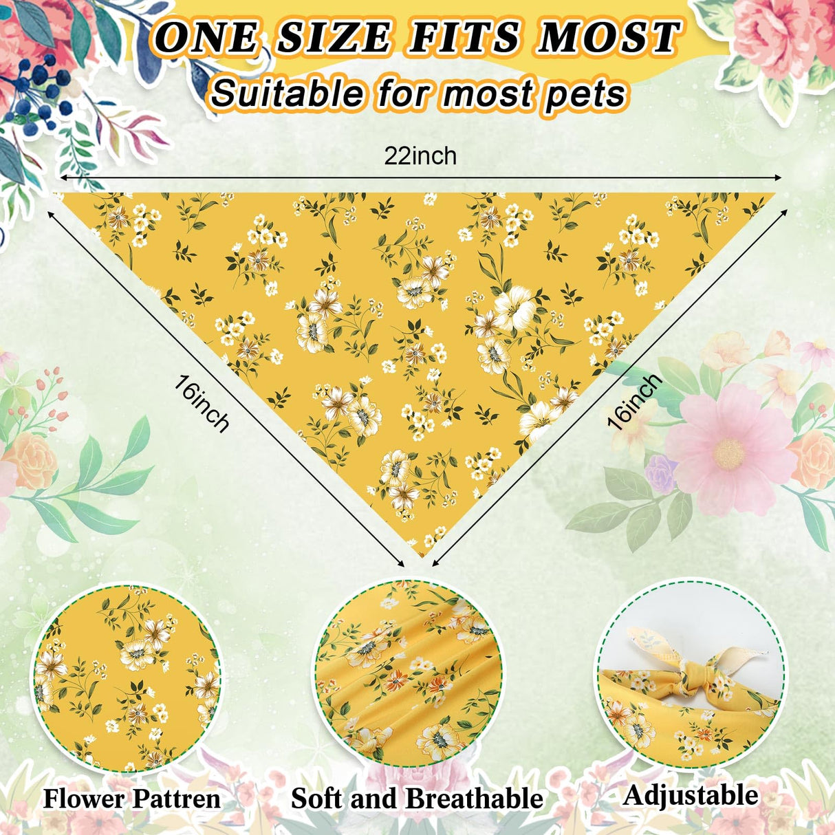 Geyoga 240 Pcs Spring Dog Bandanas Bulk St Patricks Pet Bandanas Adjustable Easter Triangle Dog Grooming Scarf Bibs Kerchief for Small Medium Large Cats Pet Costume(Floral)