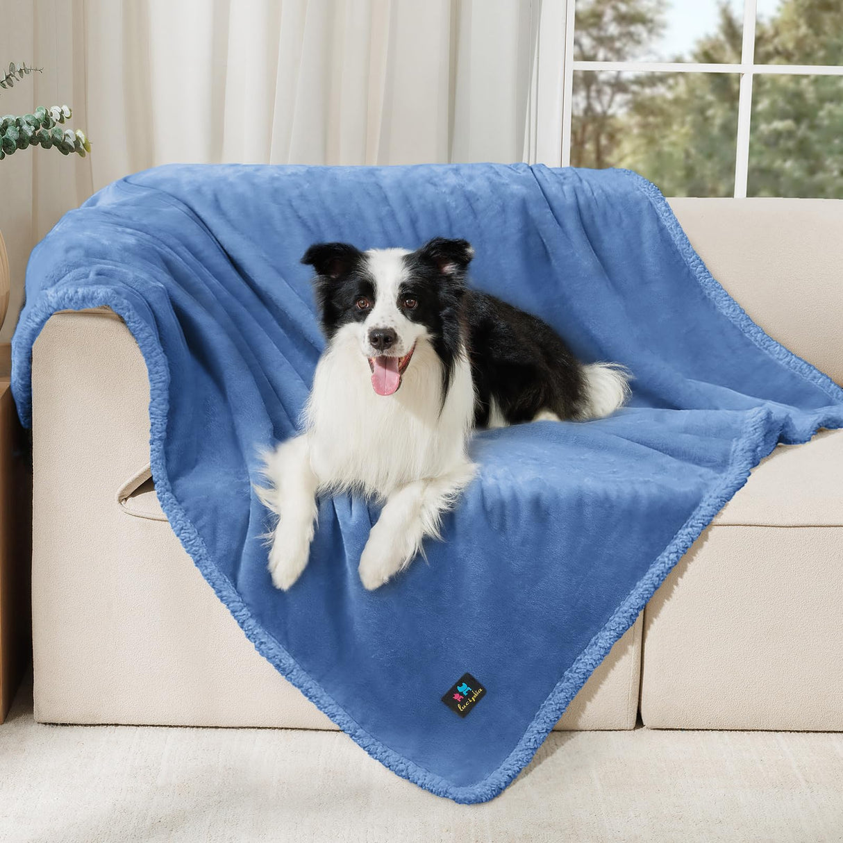 Luciphia Waterproof Pet Blanket, Liquid Pee Proof Dog Blanket for Sofa Bed Couch, Reversible Sherpa Fleece Furniture Protector Cover for Small Medium Large Dogs Cats, Navy Blue Large(65" x 57")