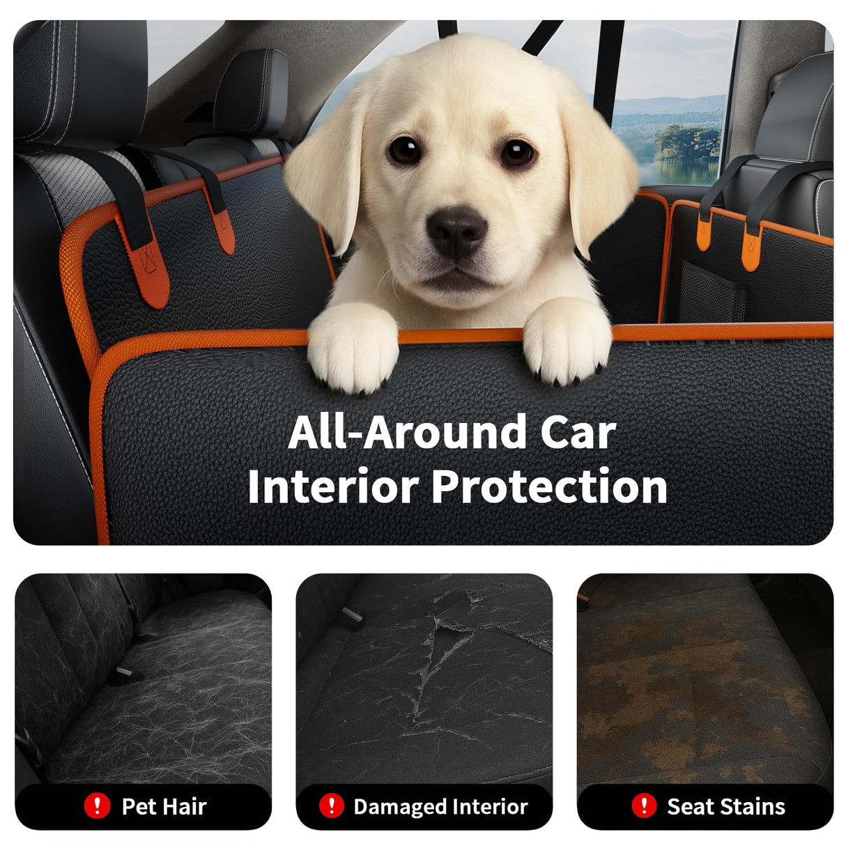 PREWERK Back Seat Cover for Dogs,Upgraded PU Leather Dog Car Cover for Back Seat with Hard Bottom Holds 400lbs,Waterproof Seat Protector Dog Hammock for Car, Universal Fits SUV Small Truck