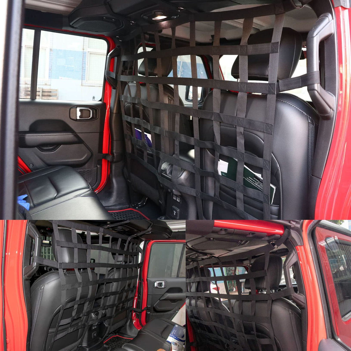 Car Rear Seat Isolation Barrier Net Back Pet Dog Seat Divider for Wrangler JK JL Unlimited 2007-2025 Gladiator JT Truck 2 Door 4 Door for Pet Children Safe Drive (Black)
