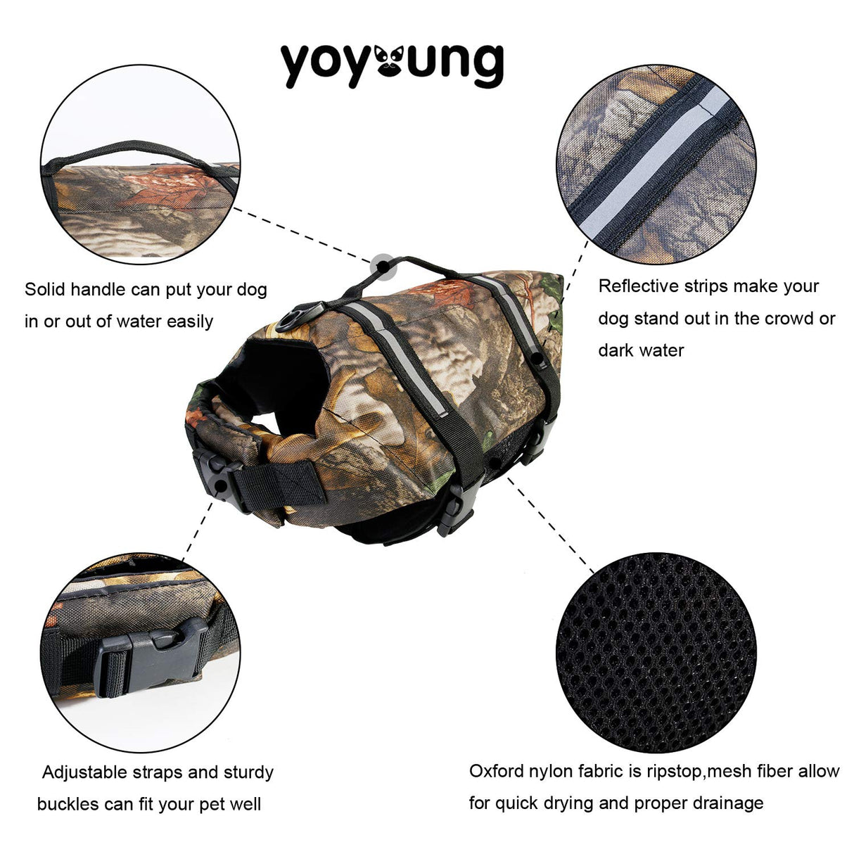 Camo Pet Life Preserver Jacket,Camouflage Dog Life Vest with Adjustable Buckles,Dog Safety Life Coat for Swimming, Boating, Hunting | (XS, S, M, L, XL) …