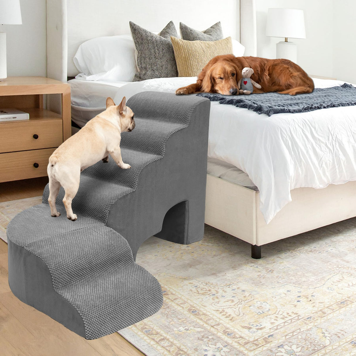 LitaiL 27.5 inches Foam Pet Steps for High Beds, Steps for Dogs to Get on Bed, L Shape Pet Ramps for Bedside, 6 Tiers Stairs for Dogs to Get on Beds for Small Medium Large Dog