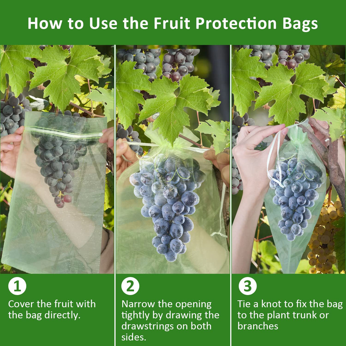 Toolifer 100 Pcs Fruit Protection Bags, 8''Γ12'' Vegetable Protection Bags Fruit Netting Bags with Drawstring, Fruit Tree Fruit Cover Bags Reusable Netting Bird Pest Barrier Bags for Garden Orchard