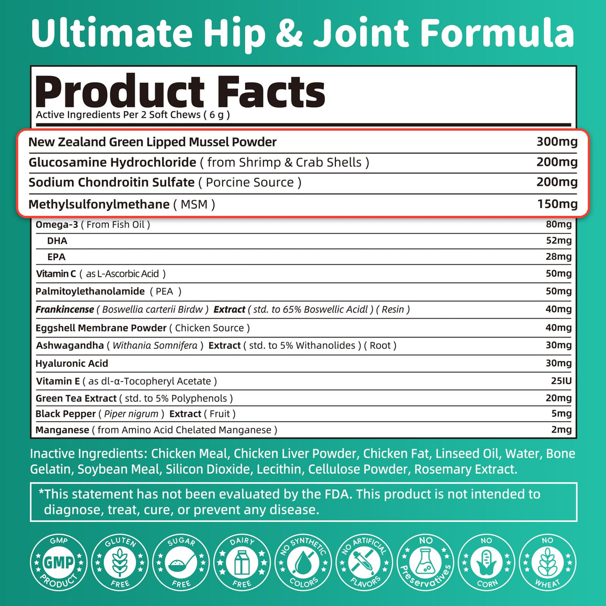 POPPAW Advanced Dog Joint Supplement – 15-in-1 Glucosamine for Dogs with Chondroitin, MSM & Green Lipped Mussel – Hip & Joint Pain Relief Mobility Chews, Chicken Flavor, 90Ct Breeds