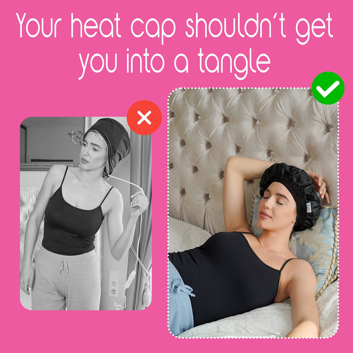 Deep Conditioning Cordless Heat Cap for Spa Care at Home, Gel Thermal Technology for Scalp Treatment, Natrual Hair Steamer Gel Cap, Black