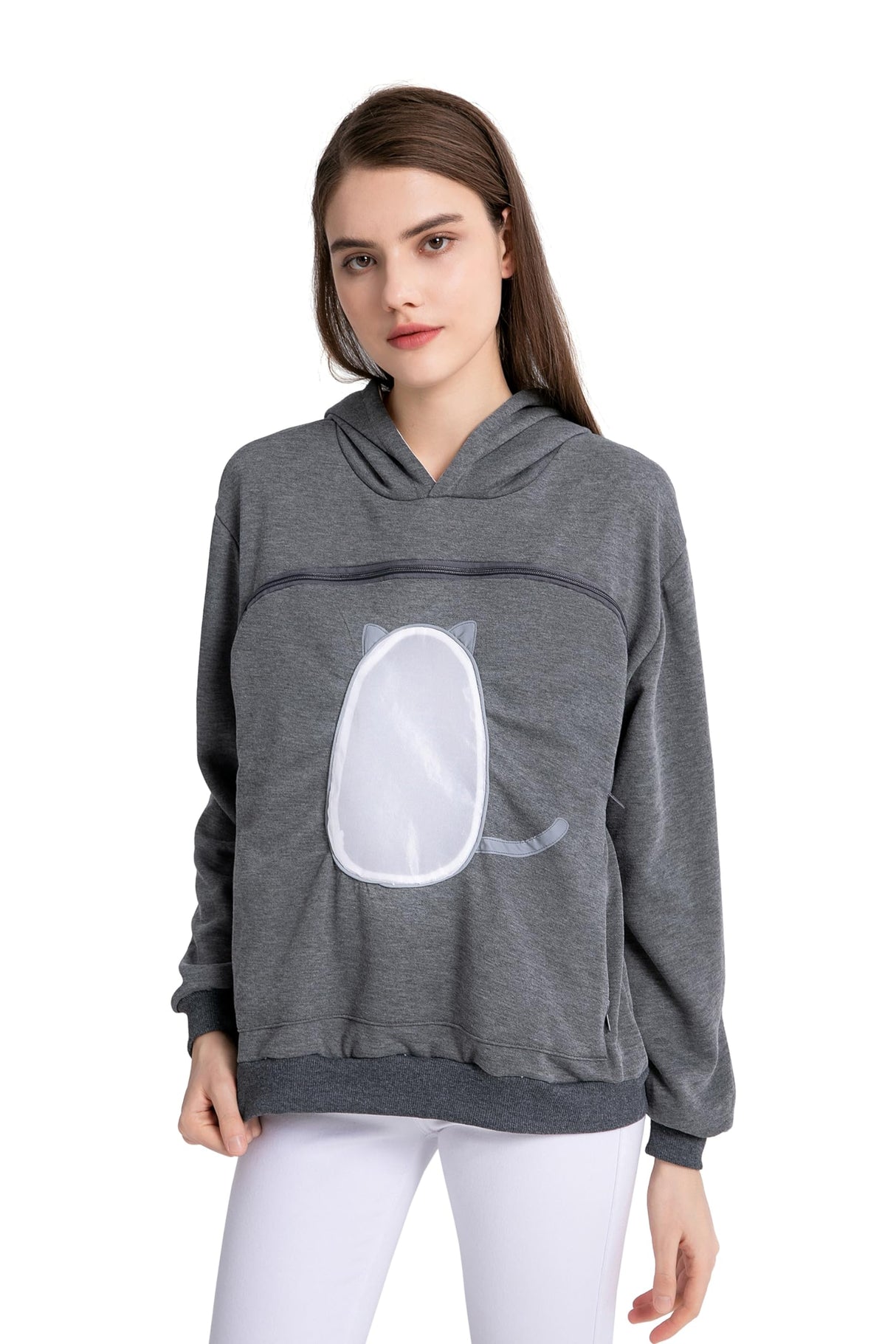 ALYC Pet Carrier Hoodie Cat Dog Pouch Holder Sweatshirt Large Pocket Pullover Shirt with Cat Ear for Women Dark Gray
