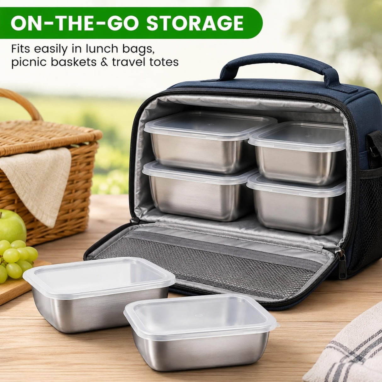 5 PCS Stainless Steel Storage Container Sets - Clear Lids, Stackable Food Storage | Kitchen Containers, Fruit & Snack Organization (Multi-Use)