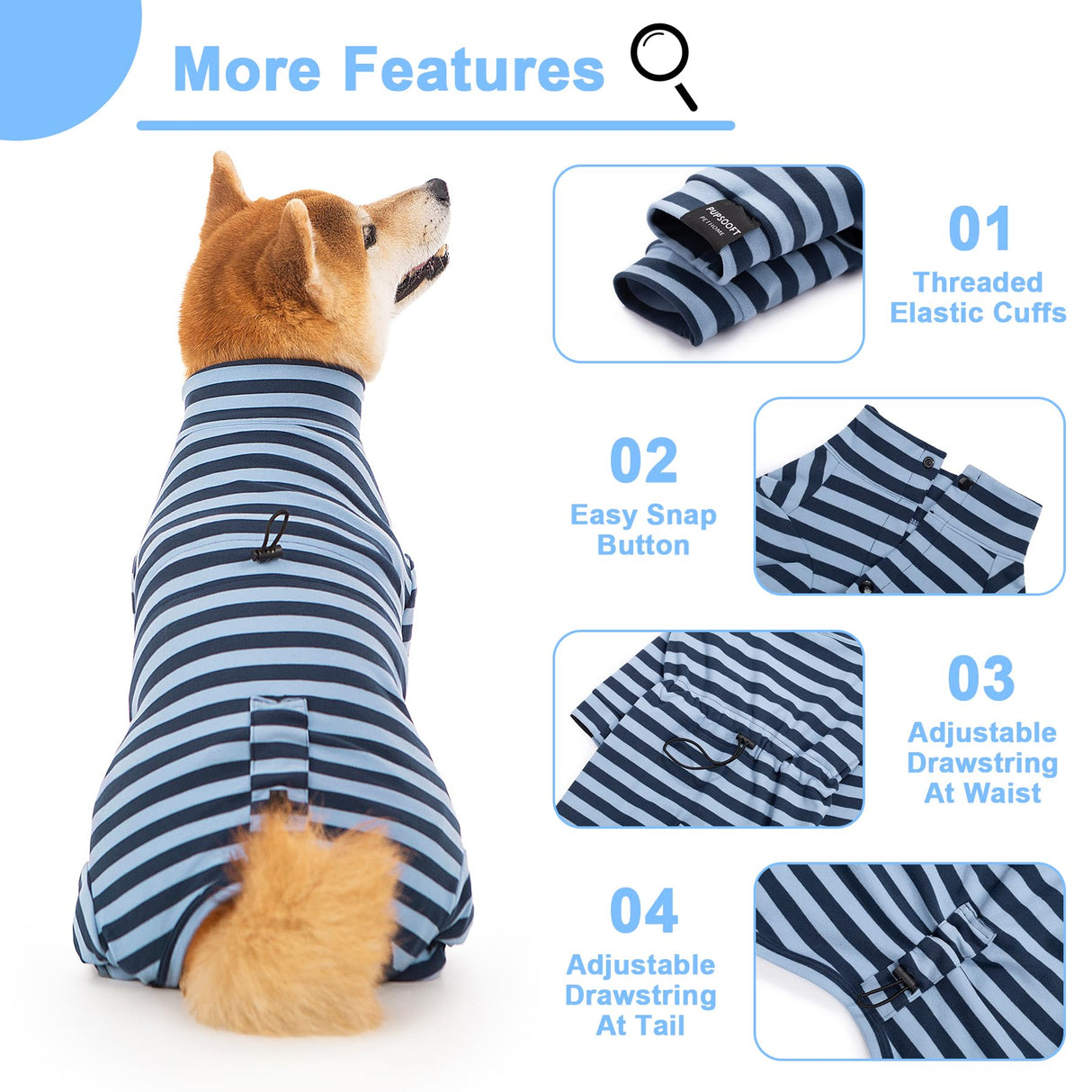 Dog Winter Warmer Fleece Onesie, Bodysuit for Small Medium Large Dogs, Stretchy Cold Weather Pet Warmer Jumpsuit Puppy Onesie Lightweight, Blue Stripe, 3X-Large
