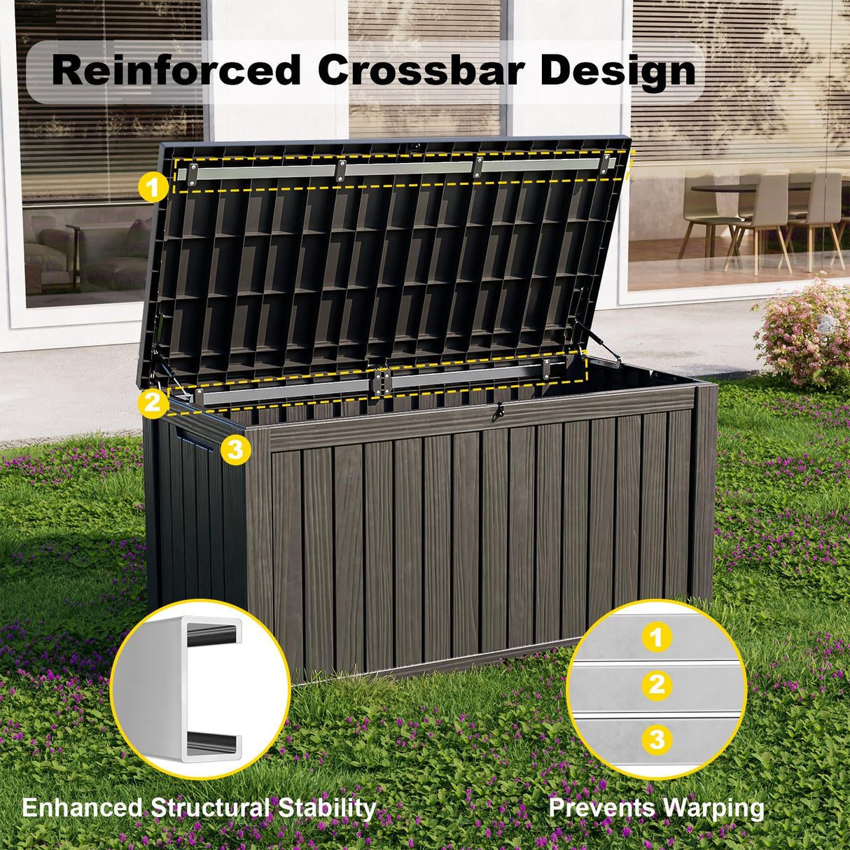 MAIUSCOLI 180 Gallon Resin Outdoor Deck Box Waterproof Patio Furniture, Garden Tools, Cushions, Pool Accessories Outside Storage (Black, 180 Gallon)