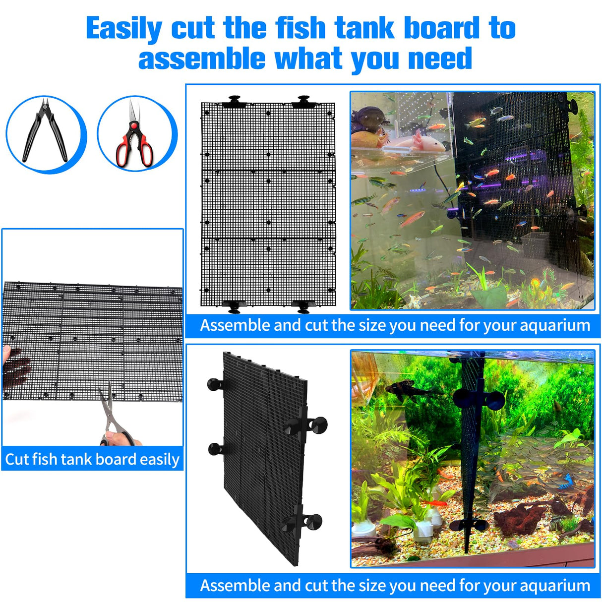 8pcs Fish Tank Divider with 10 pcs Suction Cups DIY Adjustable Aquarium Divider Filter Bottom Fish Tank Isolation Board Egg Crate