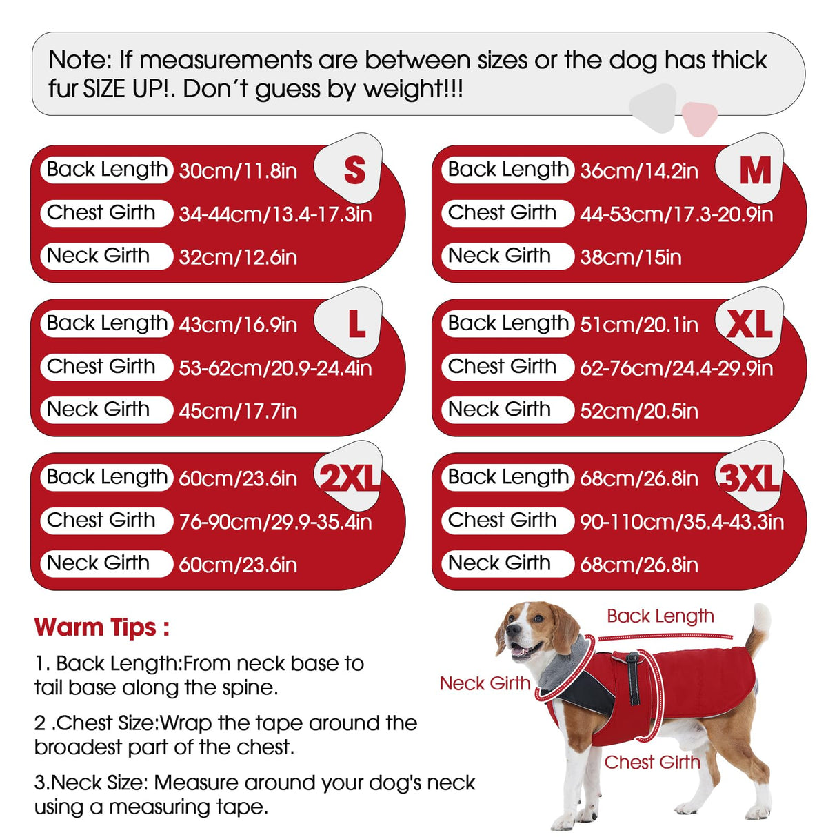 Nanaki Warm Dog Coats for Winter, Fleece Lined Furry Collar, Waterproof Reflective Dog Snowsuit with Leash Hole for Outdoor Walking Hunting, Easy On Cold Weather Puppy Jacket Vest, Beagle, Red L