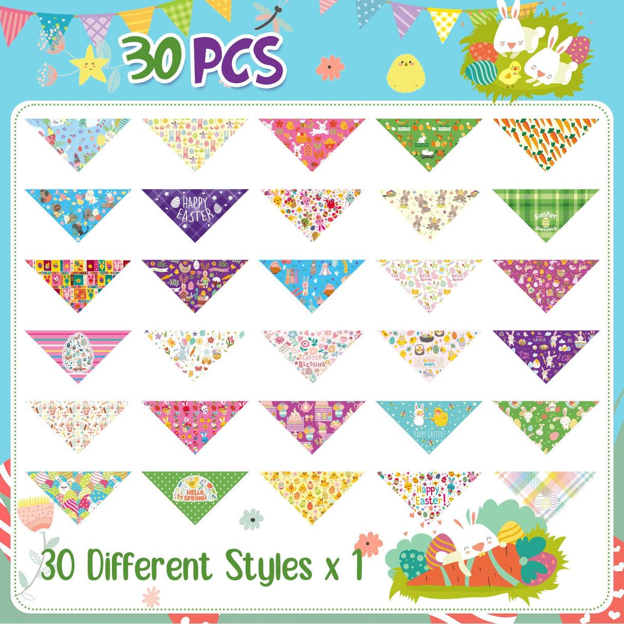 Sanwuta 30 Pieces Easter Dog Bandanas Easter Dog Bibs Holiday Pet Costume Outfit Triangle Scarf Kerchief for Small to Medium Pet