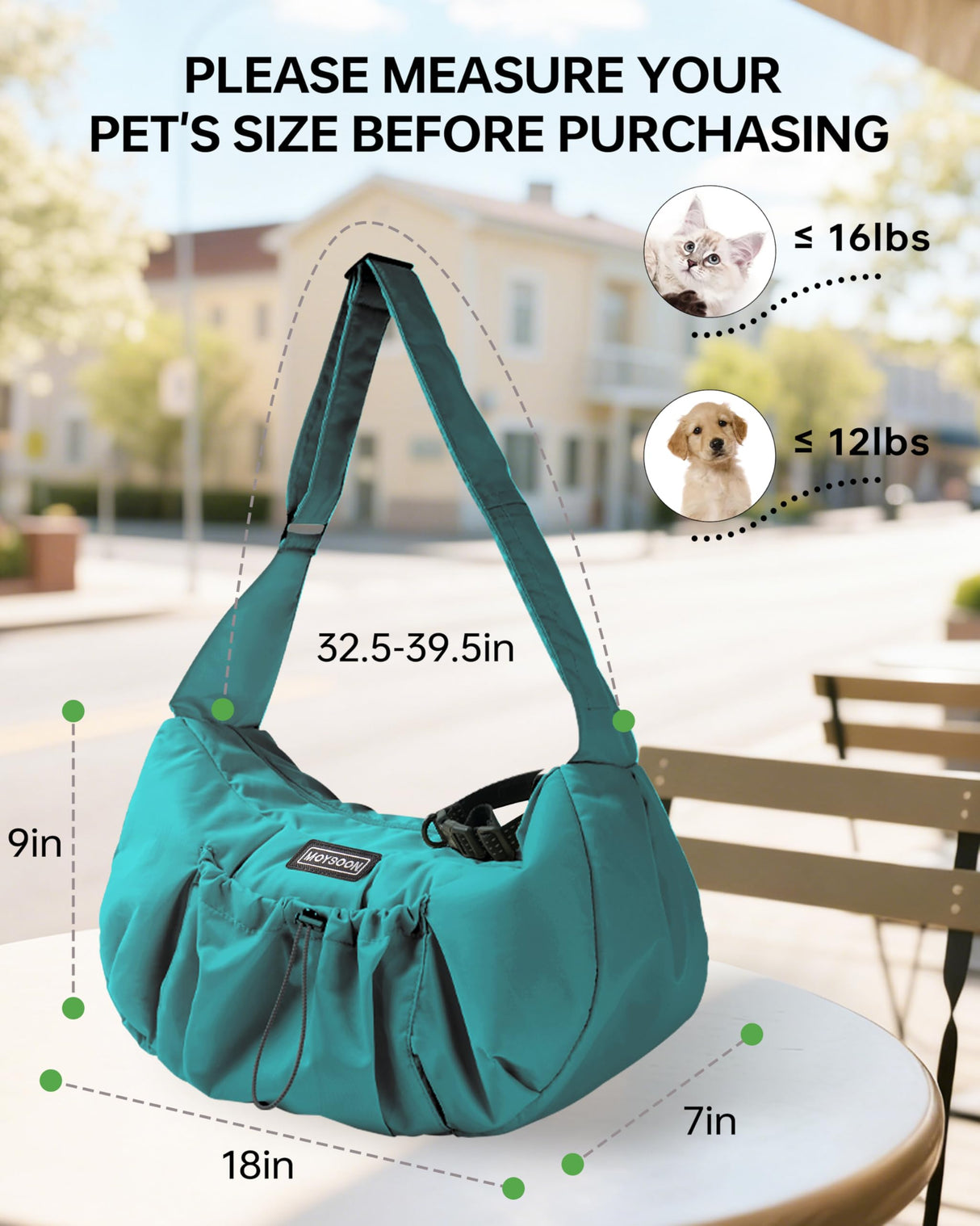 Puppy Sling Carrier for Small Dog-Widened and Thickened Shoulder Strap with Storage Pocket, Adjustable Hands-Free Small Dog Carrier Sling for Outdoor, Cat & Dog Sling Carrier 7-15 lbs,(Peacock Blue).