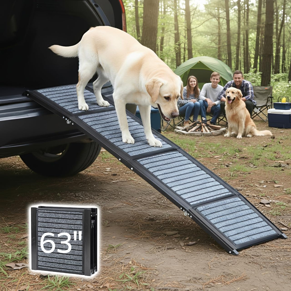 Japard Dog Ramp for Car, 63" Long & 17" Wide Folding Portable Pet Stair Ramp with Non-Slip Rug Surface, Extra Wide Dog Steps for Medium & Large Dogs Up to 165LBS Enter a Car, SUV & Truck