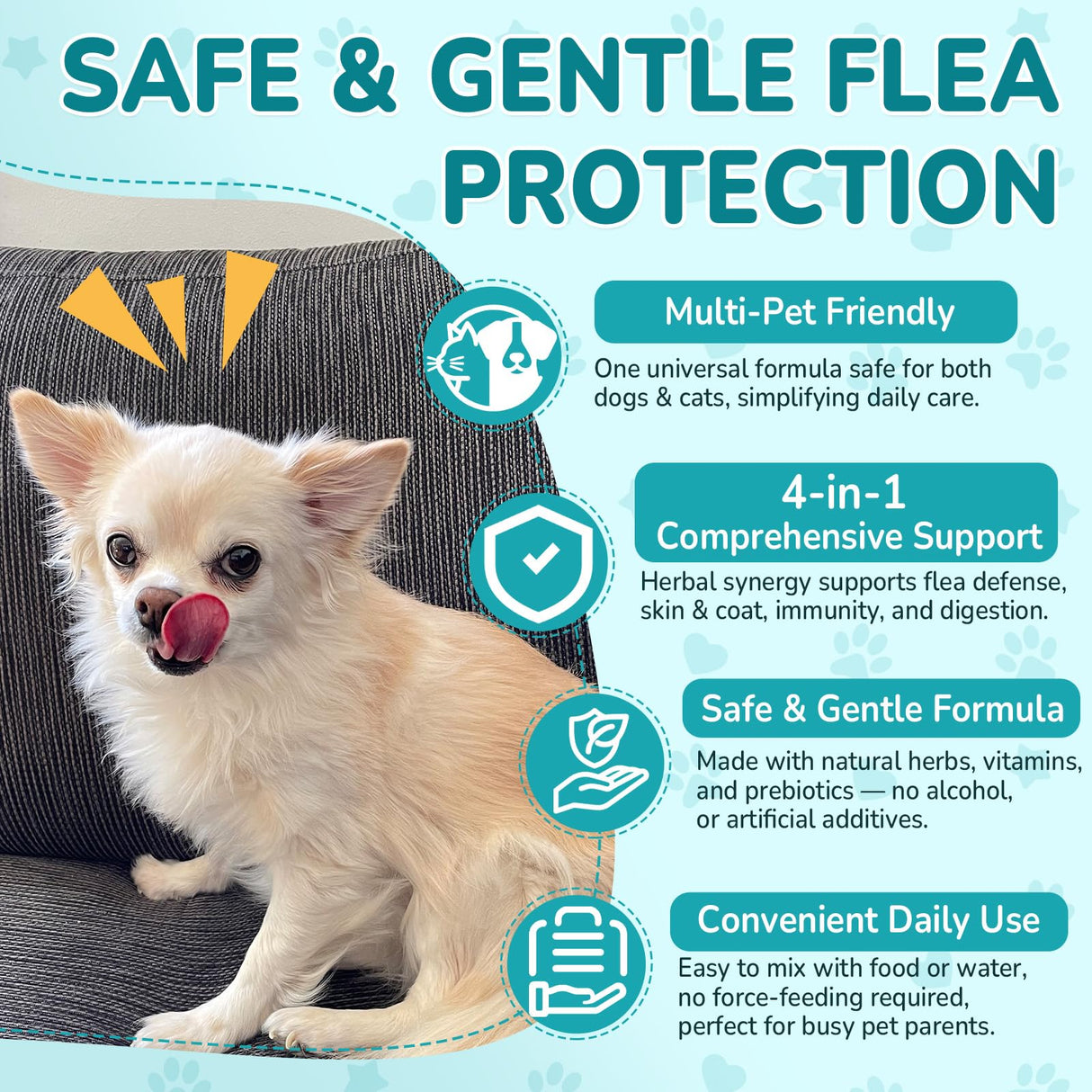 Woyamay 4-IN-1 Flea and Tick Prevention Drops for Dogs and Cats, Natural Cat & Dog Flea and Tick Treatment, Supports Flea Defense, Gut Health, Skin & Coat Nourishment, and Immune Support, Bacon Flavor