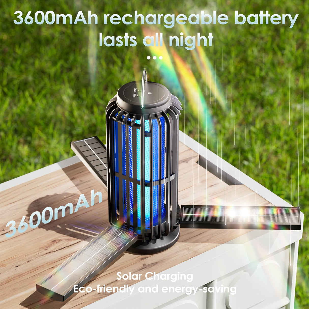 TIENBE 2 Pack Solar Bug Zapper, 4200V Mosquito Zapper, 3600mAh Rechargeable Bug Zapper, Cordless & Waterproof Electric Insect Zapper, Outdoor Fly Zapper with 3 Modes Light, for Patio, Backyard, Garden