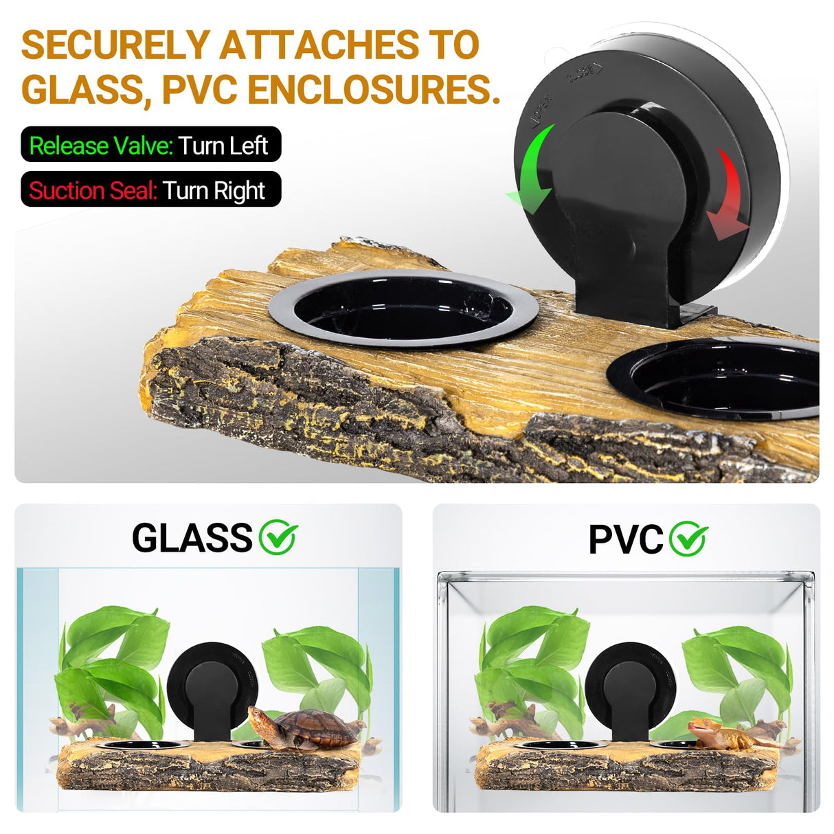 CAVACHEW 2 in 1 Reptile Feeding Ledge & Turtle Basking Platform, Resin Suction Cup Feeder with 4PCS Cups, Terrarium Water Bowl Food Dish - Tank Accessories for Crested Gecko Lizards & Aquatic Turtles