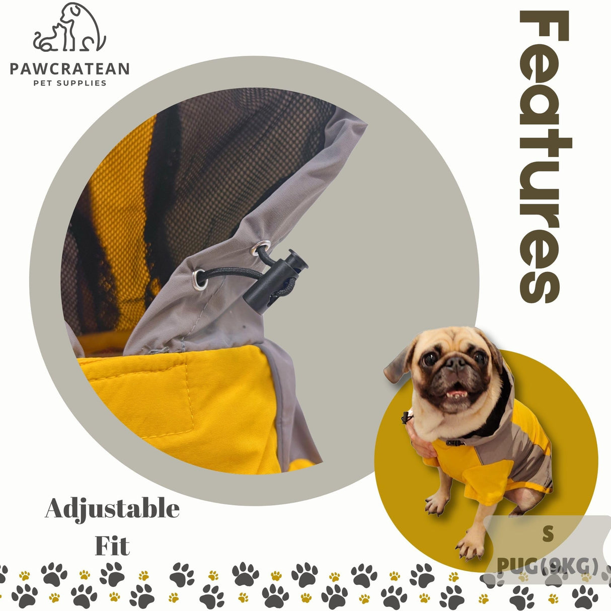 Pawcratean Dog Raincoat, Water Resistant, Adjustable, Cool Design (Yellow, XX-Large)