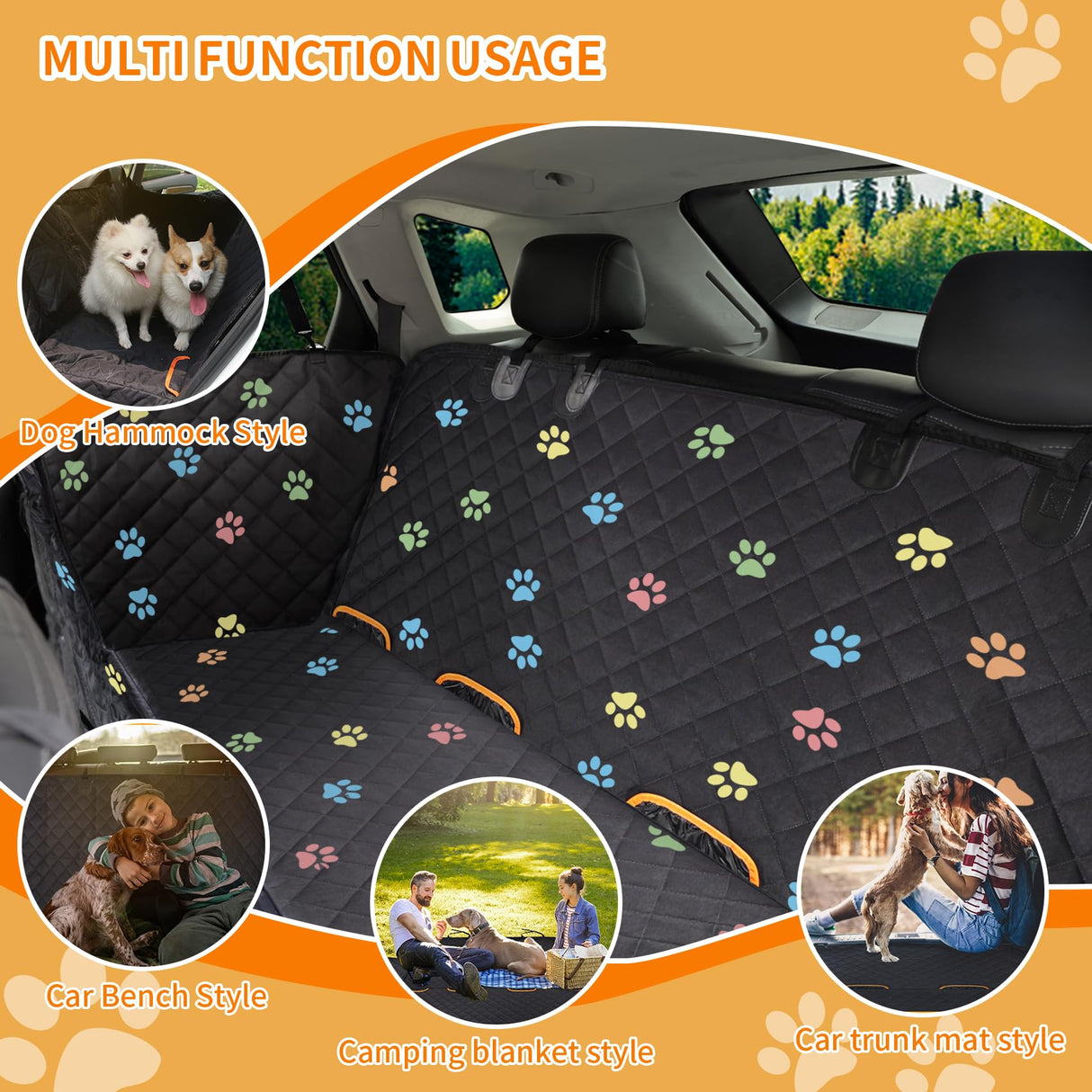 Famstar Large Dog Car Seat Cover for Back Seat 100% Waterproof Durable 600D 6-Layer Scratchproof Nonslip with Mesh Window for Dog Hammock for Car Trucks SUV