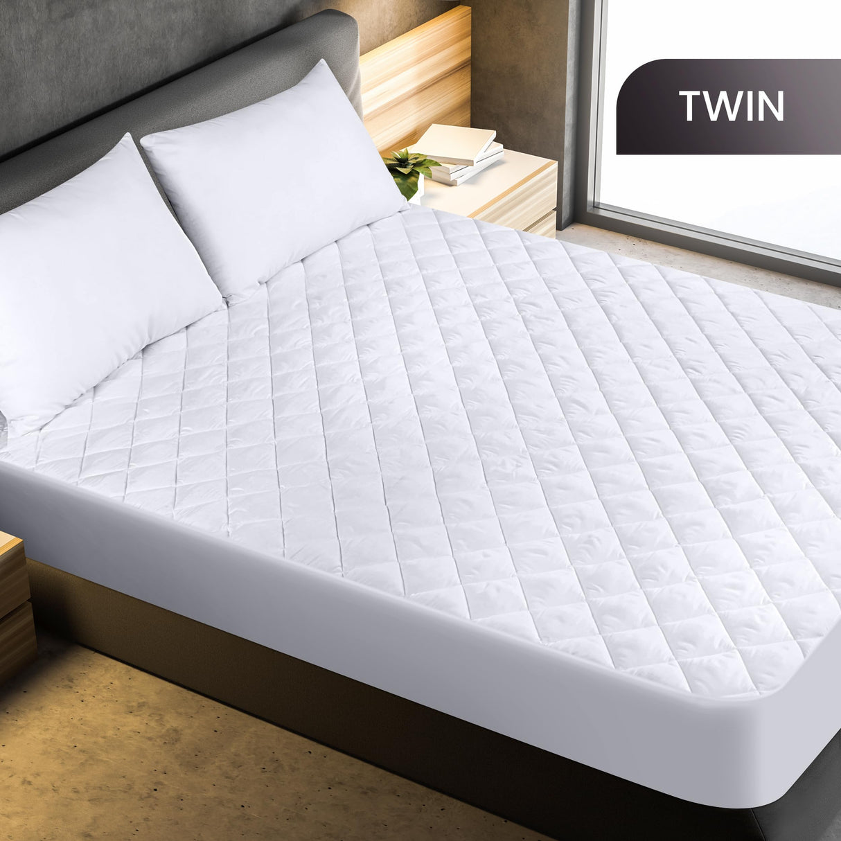 Quilted Fitted Mattress Pad, Twin Mattress Protector Topper with Deep Pocket Stretches up to 16 Inches, Machine Washable Mattress Cover (White)